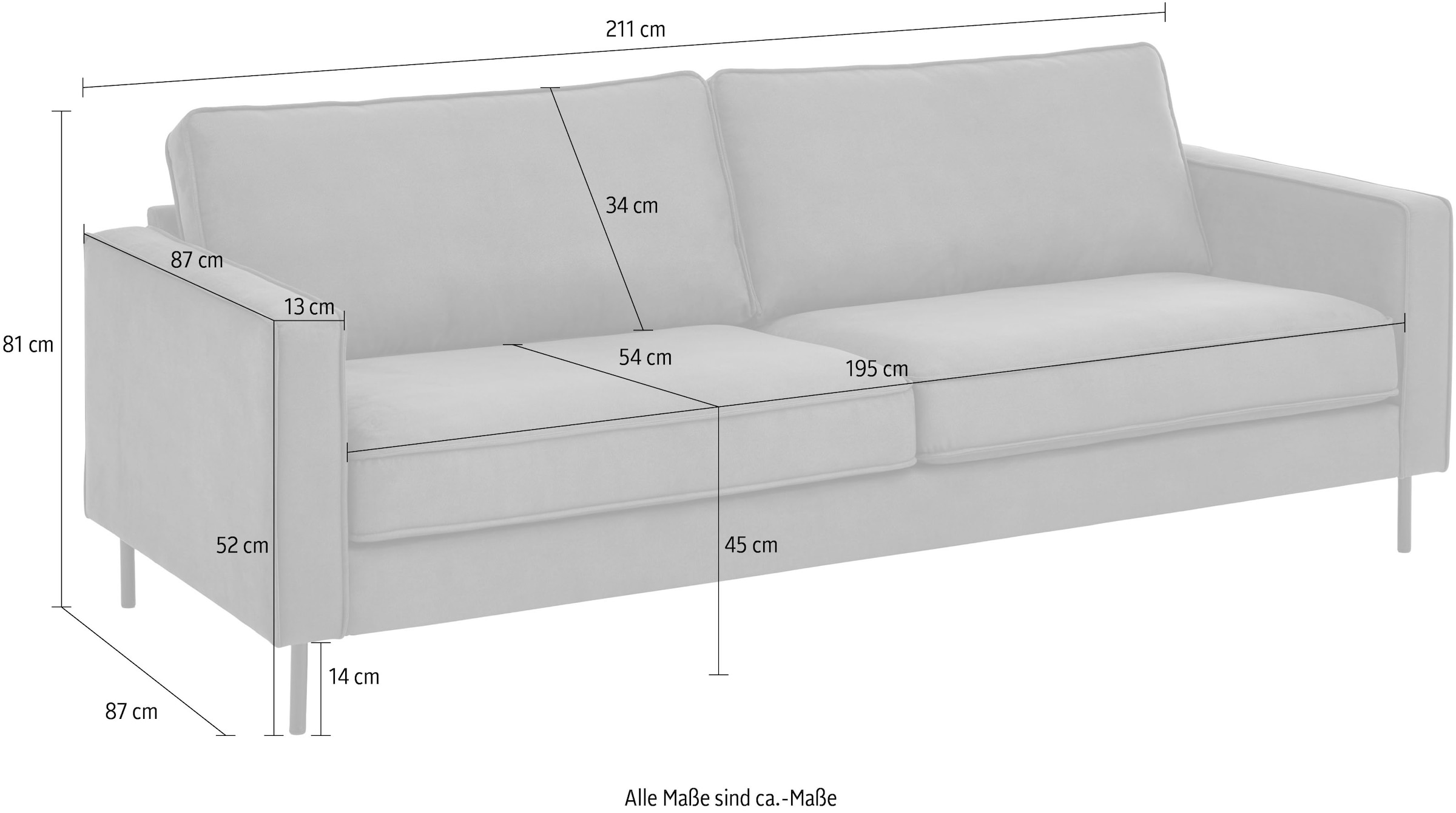 ATLANTIC home collection 3-Sitzer »Weston«, im skandinavischem Stil, mit Wellenunterfederung