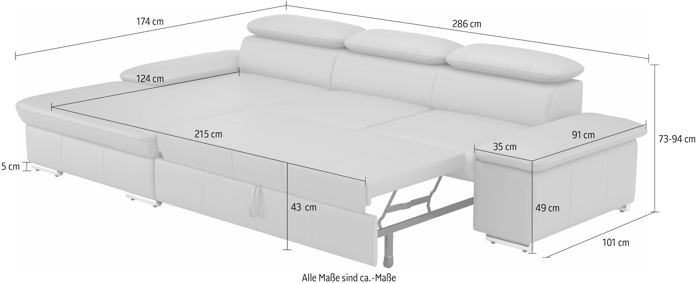 sit&more Ecksofa »Valantine L-Form«, inkl. Kopf- und Armteilverstellung, wahlweise mit Bettfunktion