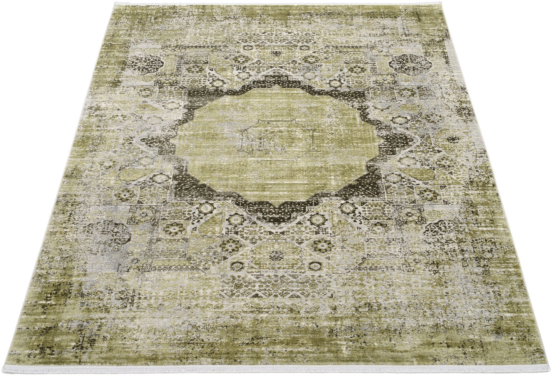 Image of OCI DIE TEPPICHMARKE Teppich "COLOUR MEDI" rechteckig 8 mm Höhe Glanz Viskose, mit Fransen, Hoch Tief Struktur, Vintage, Wohnzimmer