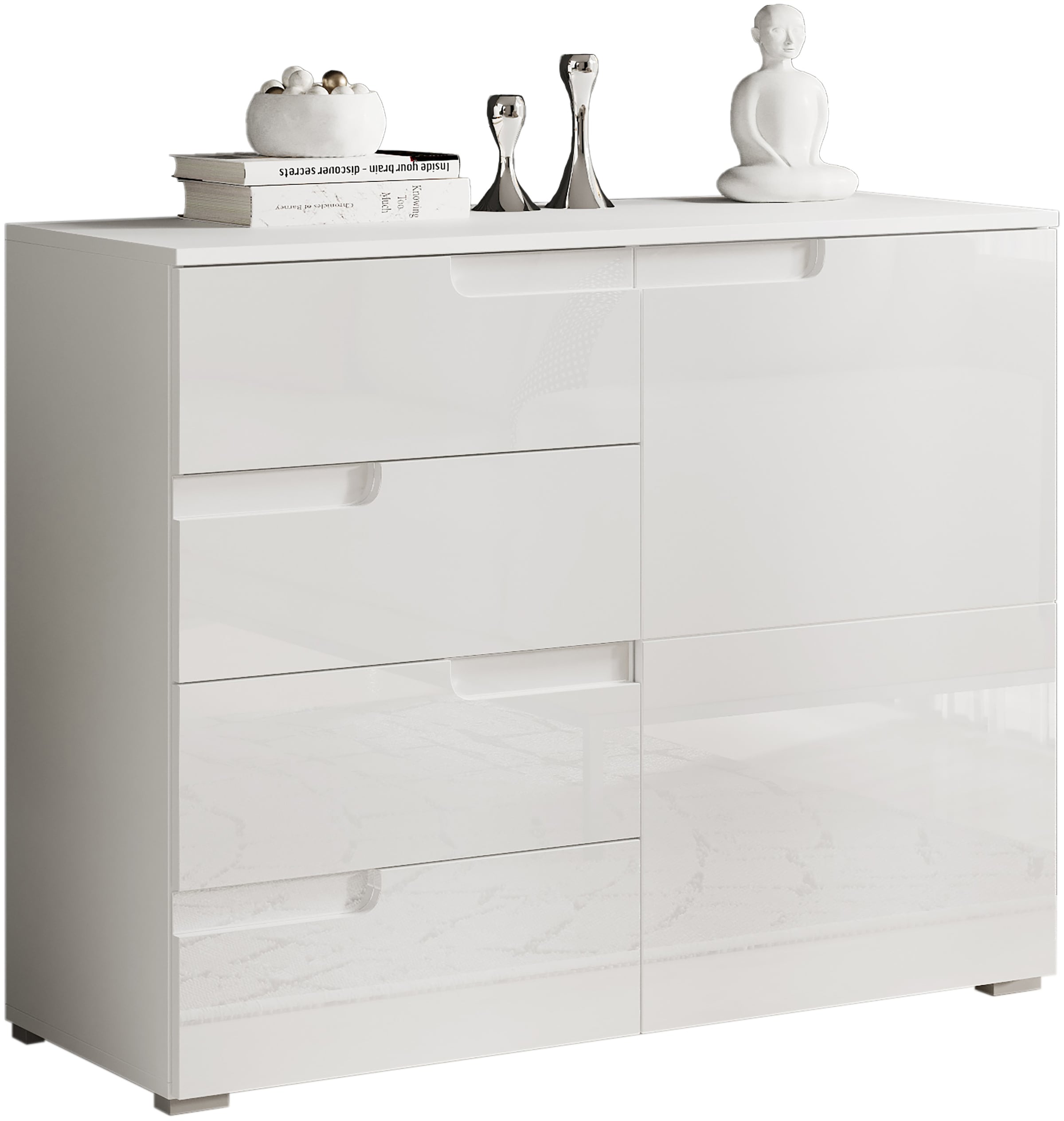 HBZ Kommode »Spice weiss hochglanz, BxHxT 100x80x40 cm« Kommode mit 1 Tür, 4 Schubkästen und 1 Einlegeboden