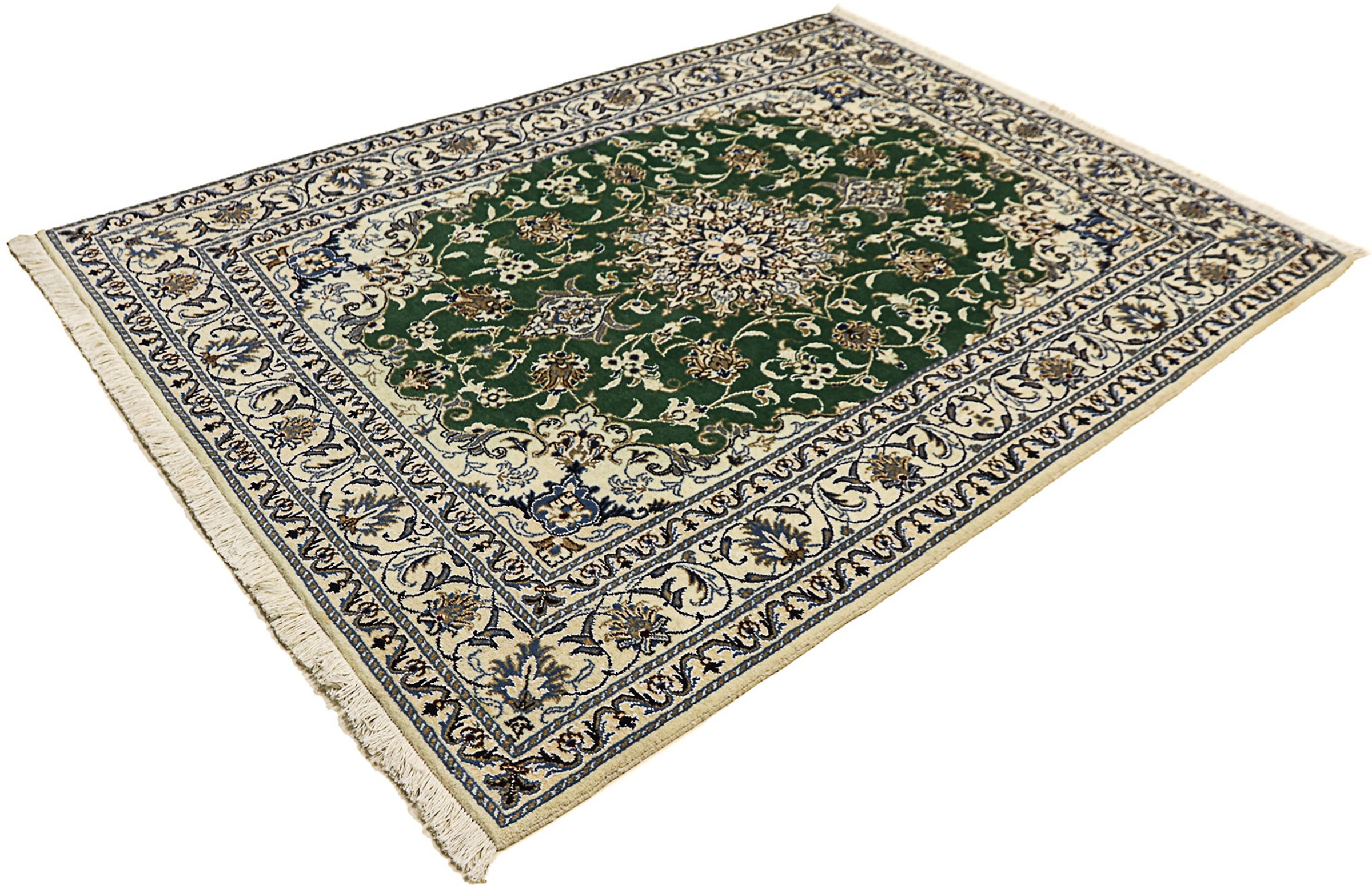 Image of morgenland Orientteppich »Perser - Nain - 193 x 153 cm - dunkelgrün«, rechteckig, 12 mm Höhe, Wohnzimmer, Handgeknüpft, Einzelstück mit Zertifikat bei Ackermann Versand Schweiz