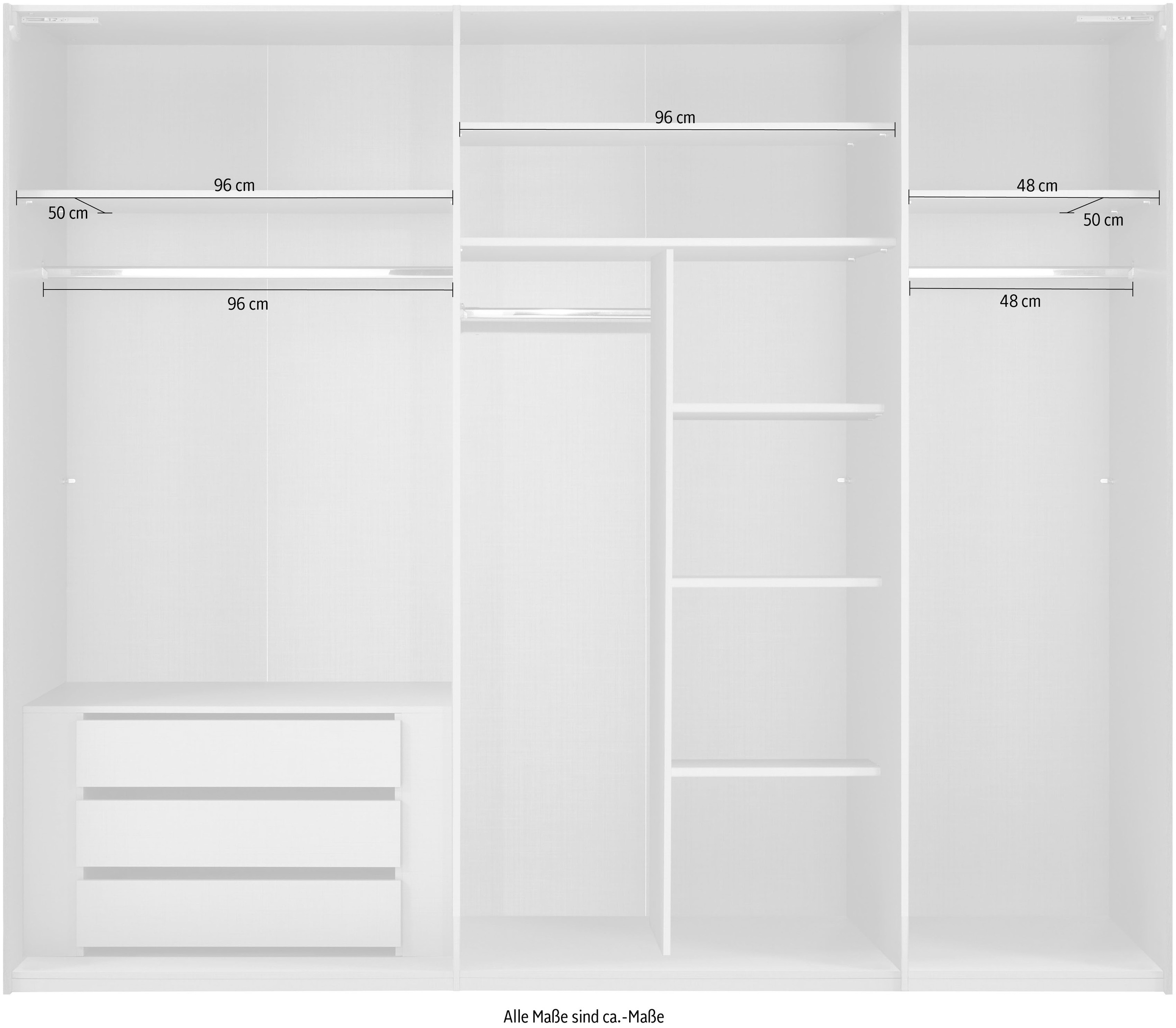 Wimex Kleiderschrank »Indiana by fresh to go, wahlweise mit oder ohne Spiegel«, (INKLUSIVE Innenausstattung und Selbsteinzug für die Türen), grosse Breiten250 oder 300cm, mit oder ohne Glasfront, Made in Germany