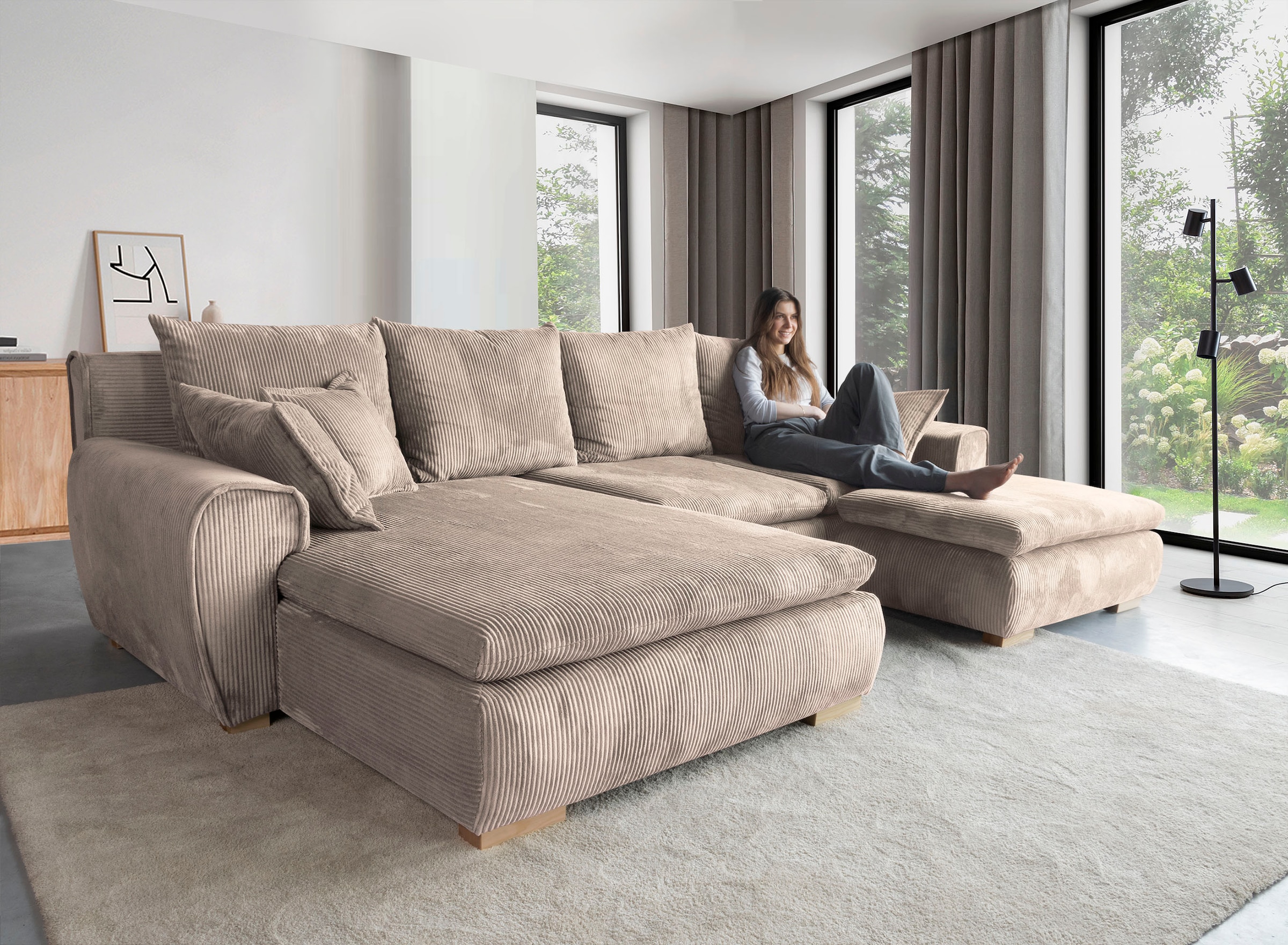 Home affaire Ecksofa »Katja L-Form, B: 325 cm - OTTO. Verlässliche Qualität.« mit Bettfunktion, Bettkasten & 4 Zierkissen