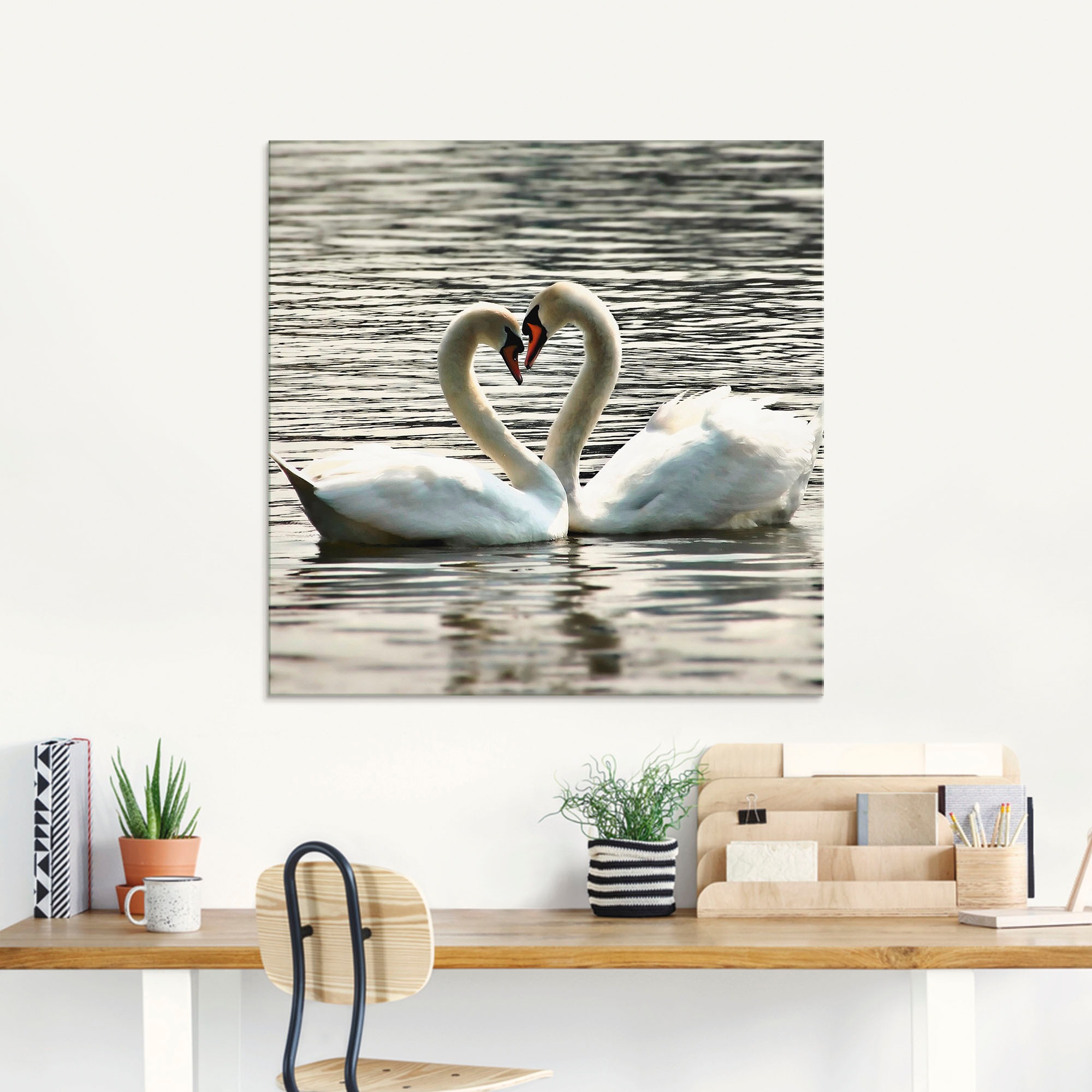 Artland Tableau en verre »Liebesspiel von Schwänen« Oiseaux 1 cuis tlg. disponible en différentes tailles