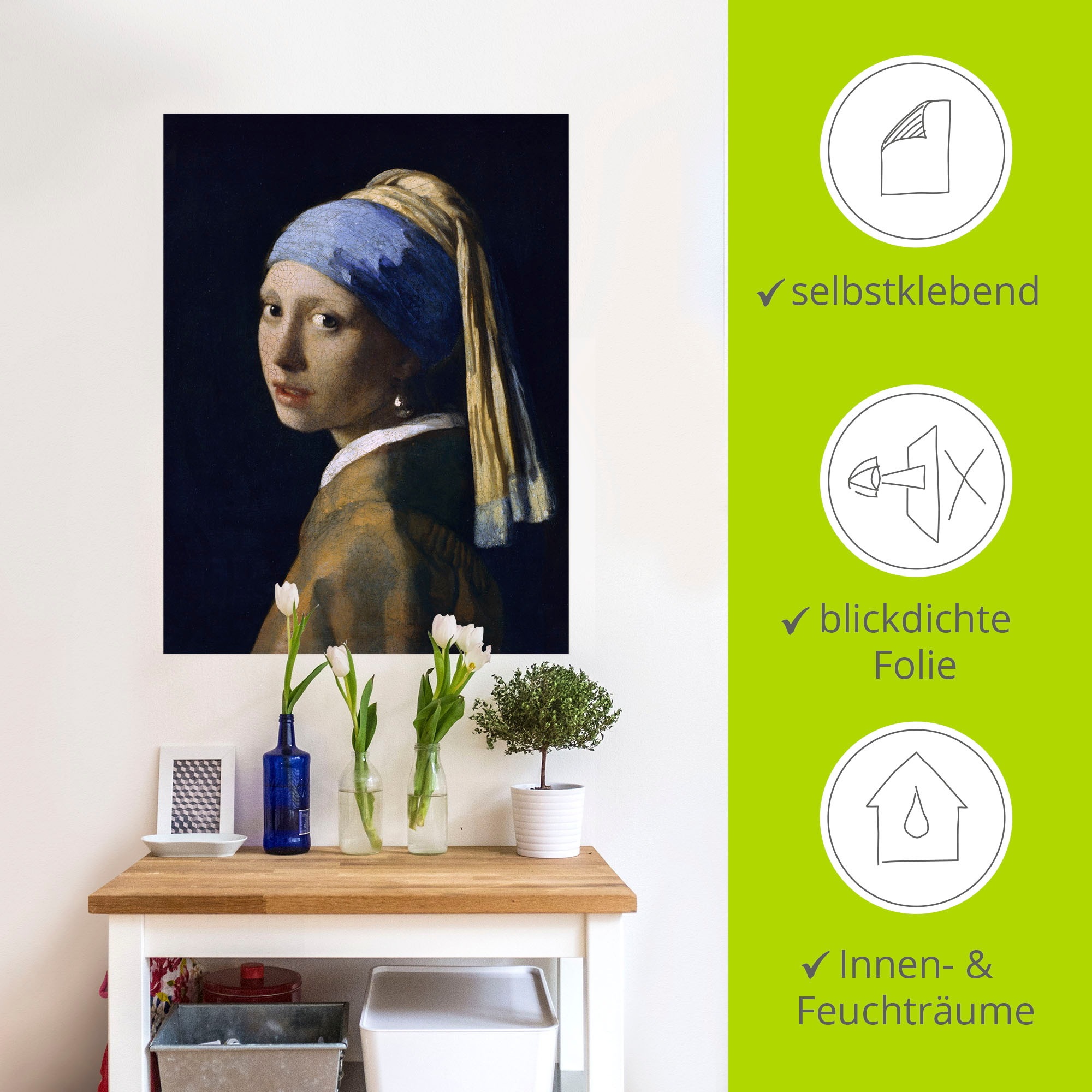 Artland Wandbild »Das Mädchen mit dem Perlenohrgehänge«, Frau, (1 St.), als Leinwandbild, Poster, Wandaufkleber in verschied. Grössen