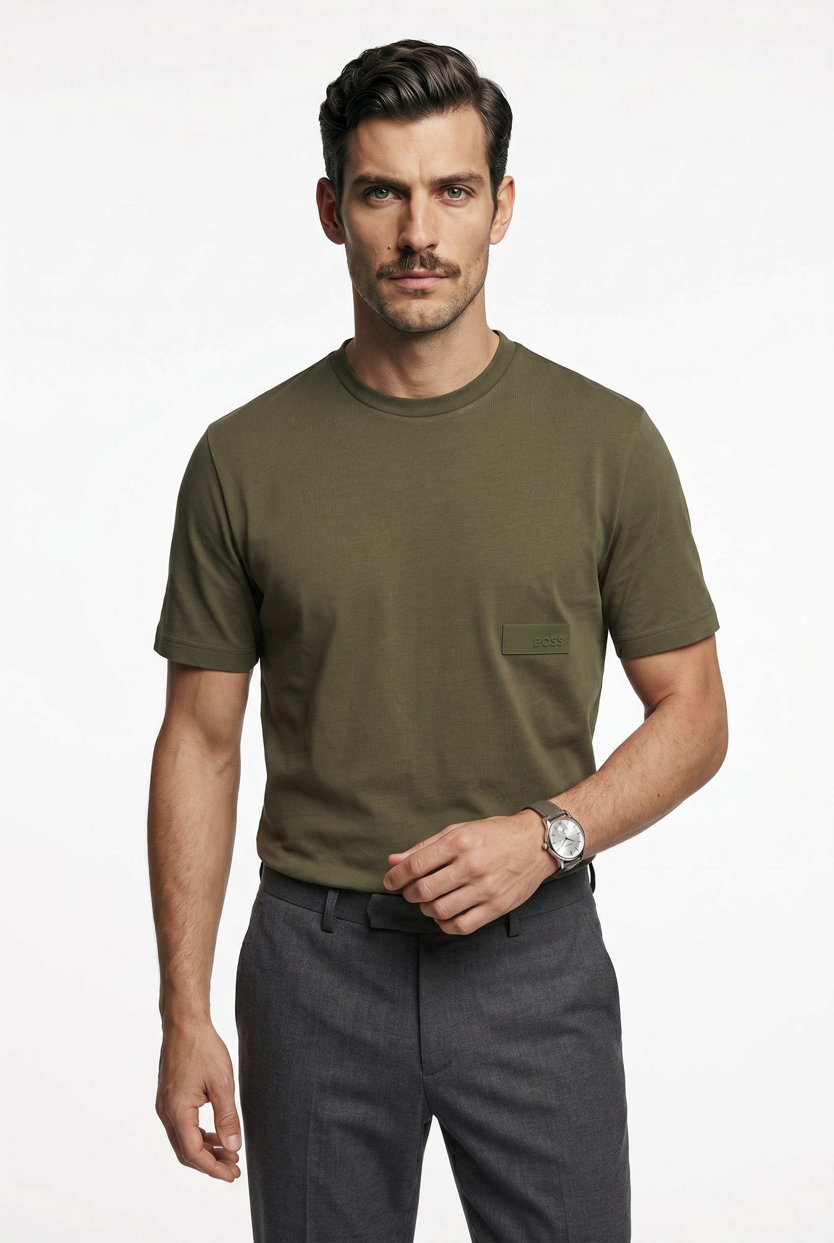 Image of BOSS GREEN T-Shirt "TS Structure" Rundhalsausschnitt, Relaxed Fit, Logo-Patch