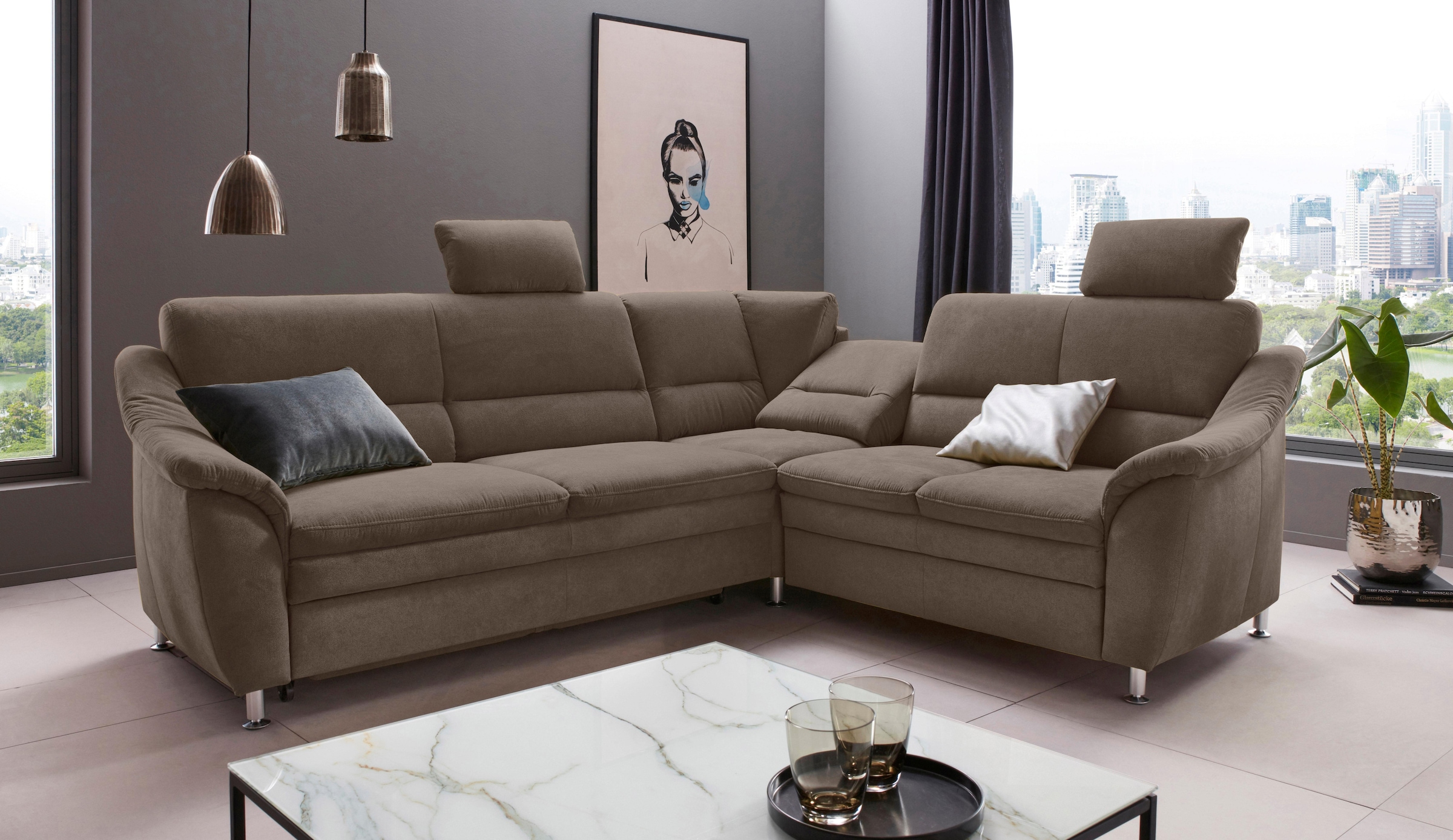 Places of Style Ecksofa »Cardoso L-Form«, Federkern, wahlweise mit Bett, Schubkasten, teilweise Relaxfunktion