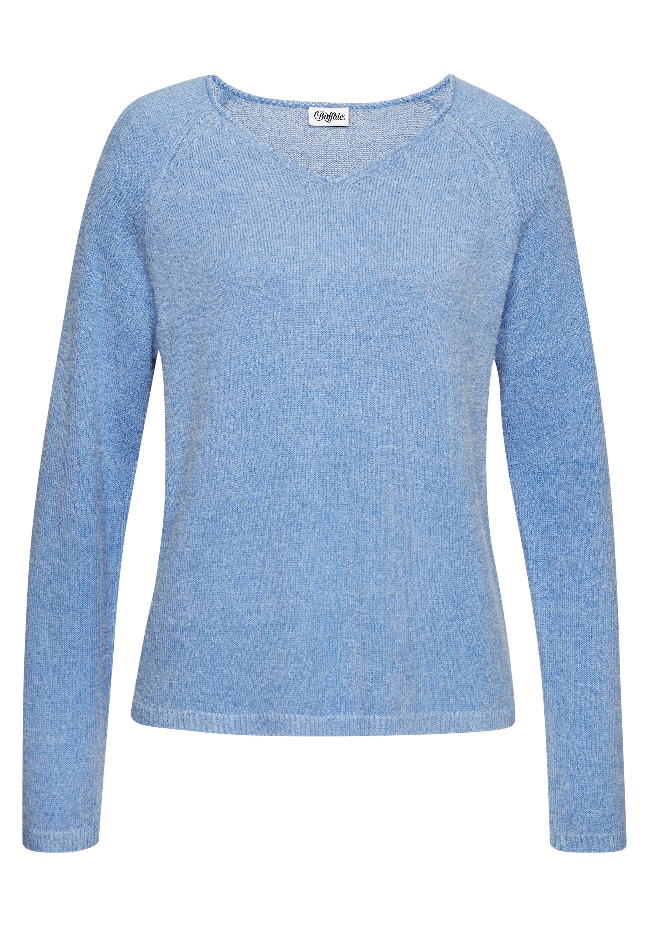 Buffalo V-Ausschnitt-Pullover, mit modischer Melange-Optik, weicher Strickpullover, elastisch