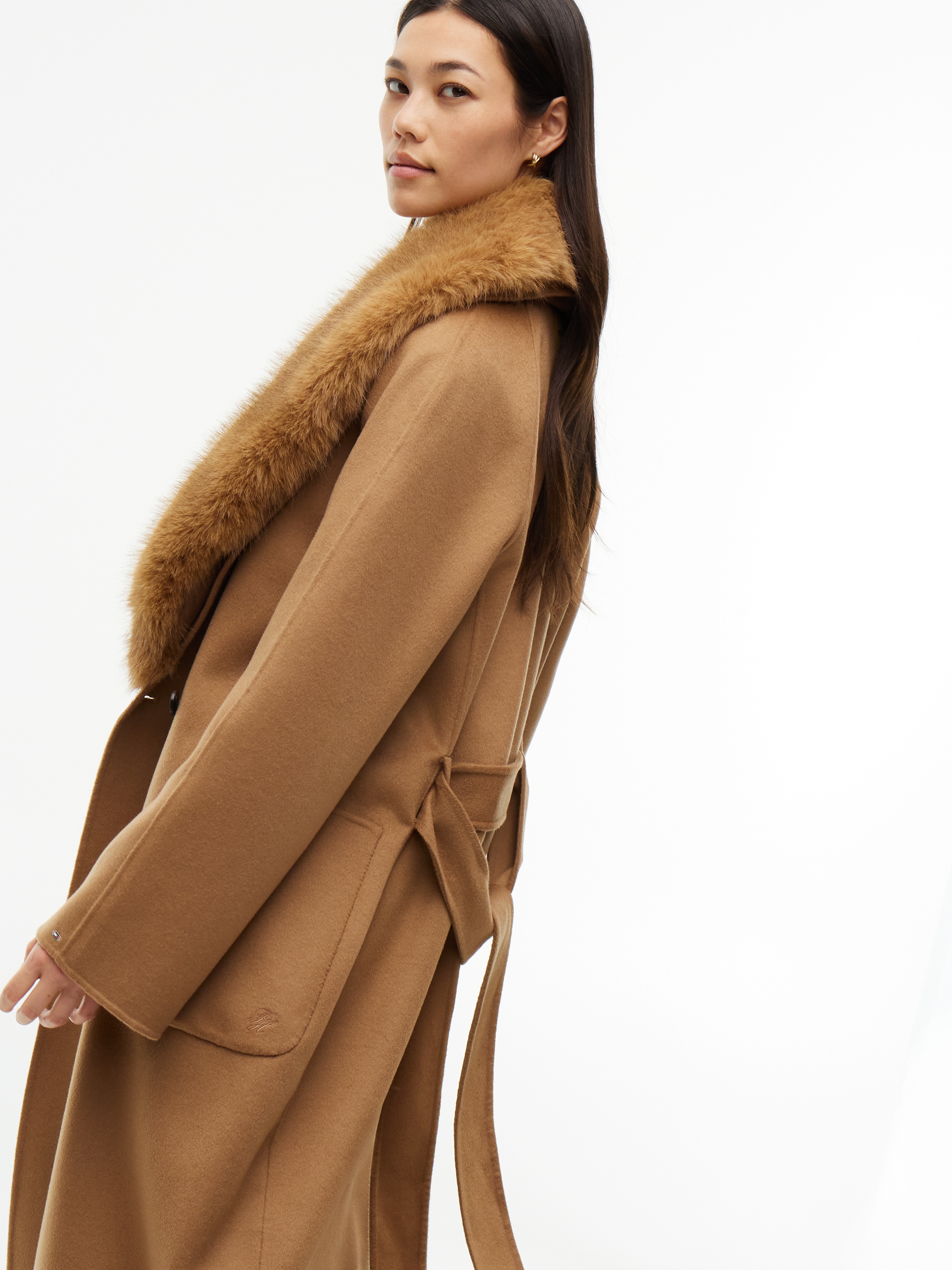 Tommy Hilfiger Manteau long »DF WOOL REG BELTED COAT« mélange de matériaux, avec laine