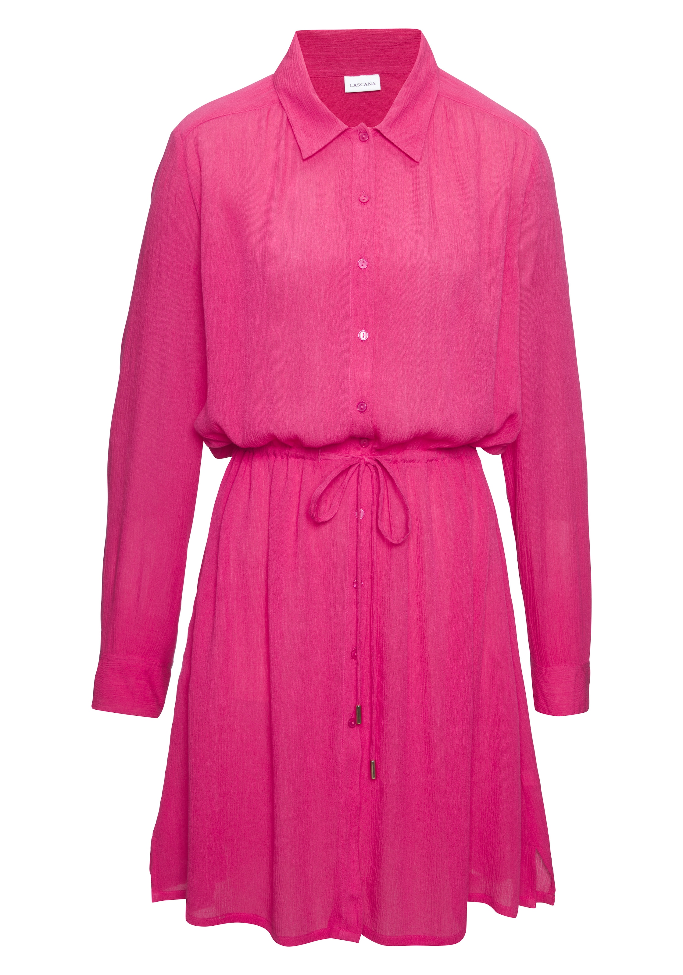 LASCANA Robe de plage »in leichter Crepe-Qualität mit variablem Tunnelzug in der Taille« Sans poches robe-chemise courte, robe d'été, longue blouse à manches longues