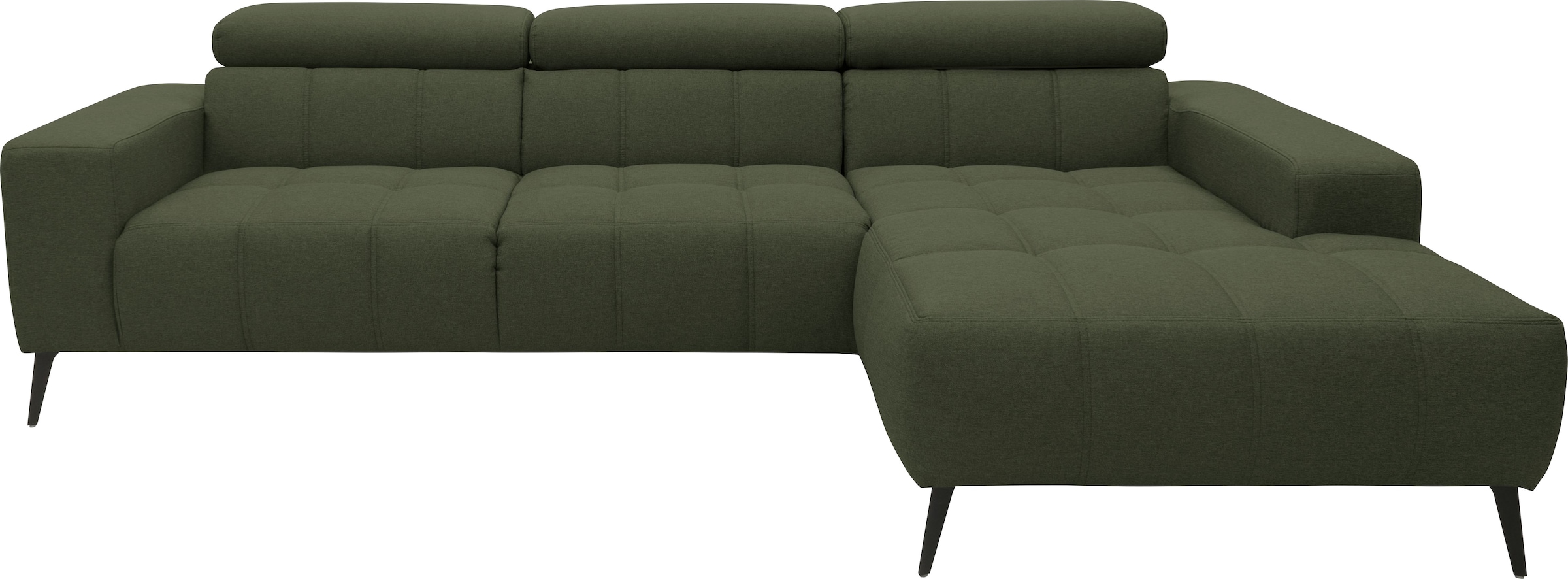 DOMO collection Canapé d'angle »Trento L-Form, mit Kufenfuss oder Einzelfuss« whlw. verstellbare Kopfteile, passend für gängige Saugroboter