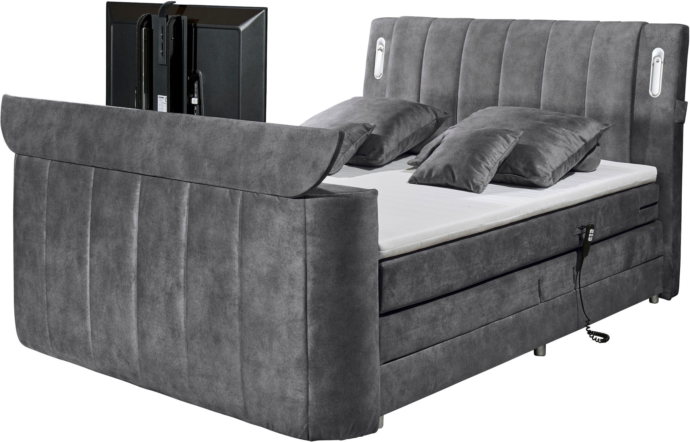 ED EXCITING DESIGN Boxspringbett »Dallas« 6 Stk. tlg. inkl. Topper, LED-Beleuchtung, motorisierter TV Halterung und Motor