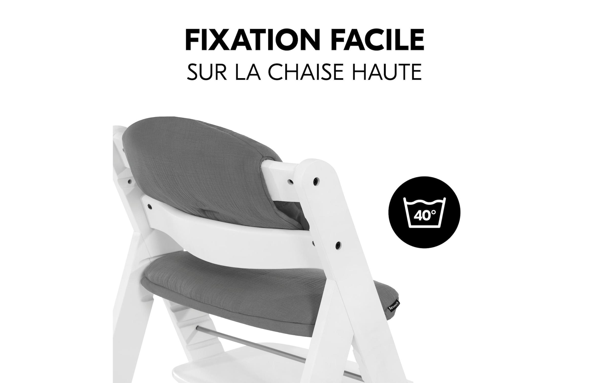 Hauck Housse de siège pour enfant »Highchair Pad Select Muslin, dark Grey« pour les chaises hautes en bois hauck Alpha+, Beta+ et Arketa