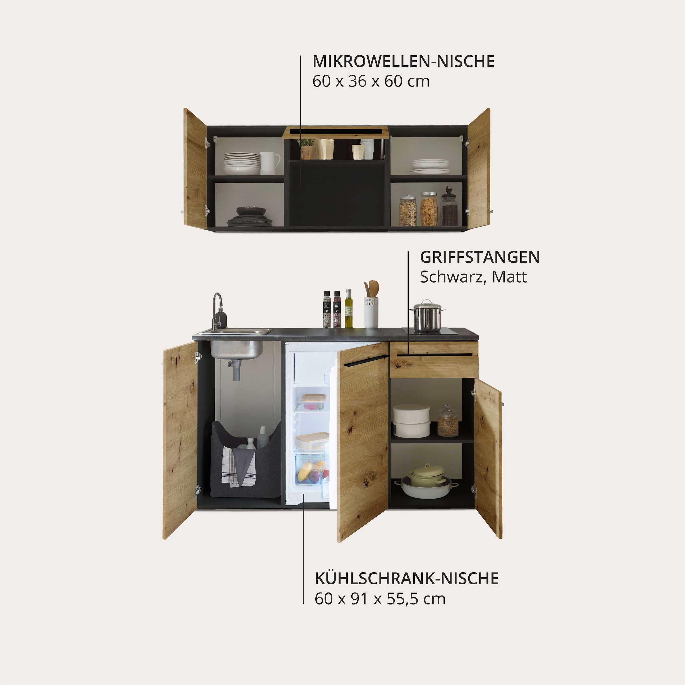 BASIC by Balculina Kitchenette »Jazz Singleküche« largeur 160 cm, avec appareils électriques et micro-ondes en option