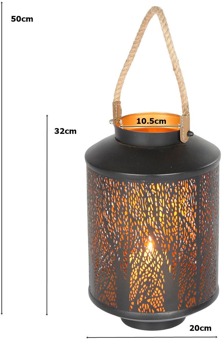 Ambiente Haus Kerzenlaterne »Laterne Walddesign, Tau Griff - (H) 50cm«, (1  St.) kaufen | Kerzenständer