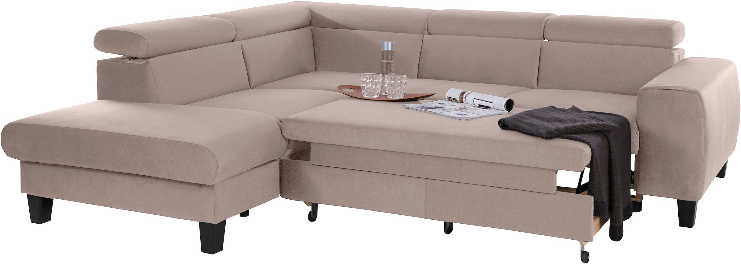COTTA Polstergarnitur »Morven L-Form«, (Set), Set bestehend aus: Ecksofa mit Kopfteilverstellung & Hocker