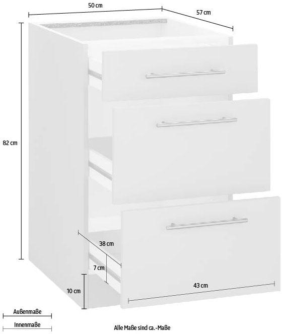 wiho Küchen Unterschrank »Cali« 50 cm breit, mit 2 grossen Auszügen ohne Arbeitsplatte