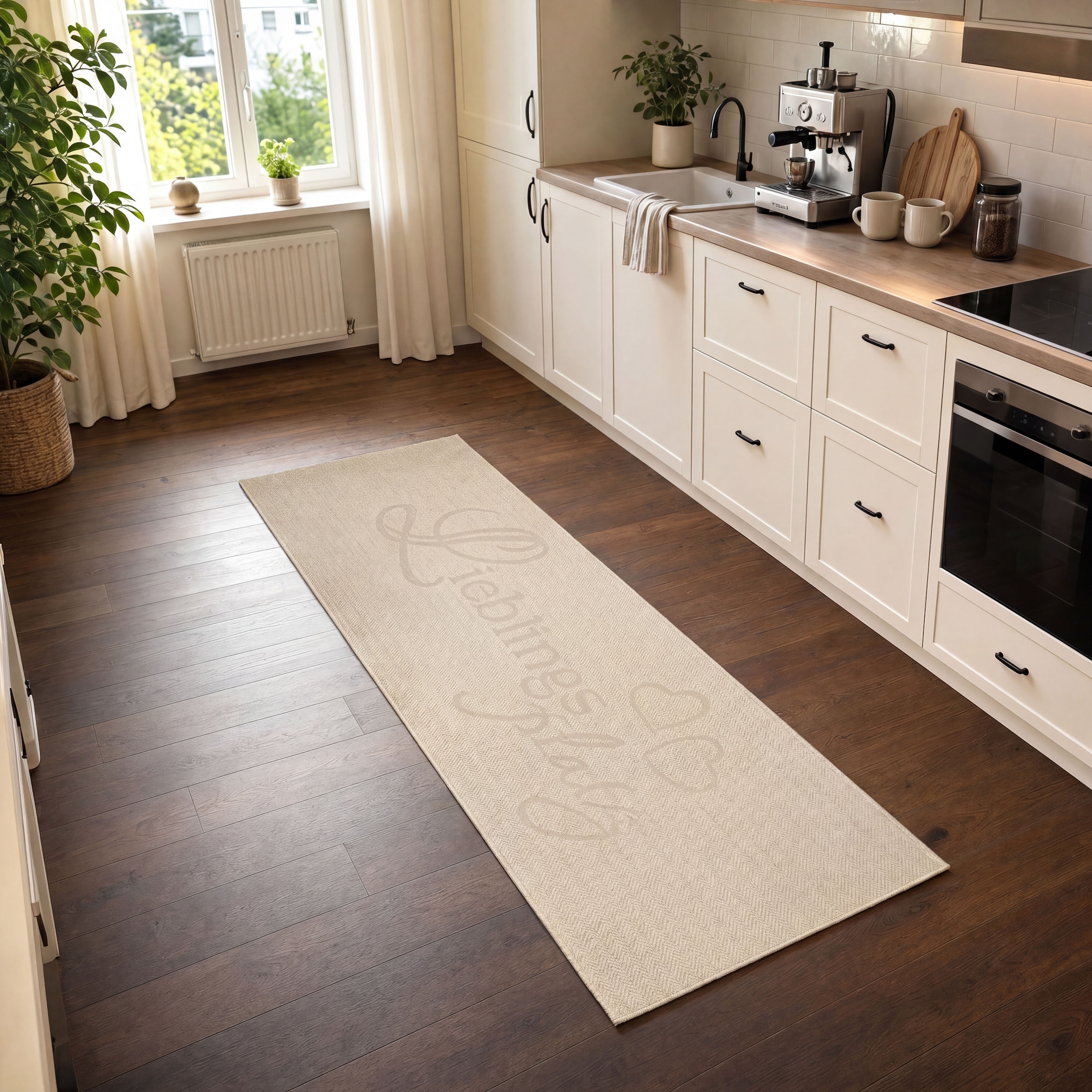 GOODproduct Läufer »Lieblingsplatz, mit Schriftzug, In- und Outdoor geeignet« rechteckig 5 mm Höhe Wetterfest, UV-beständig, Küchenläufer, Camping, Balkon