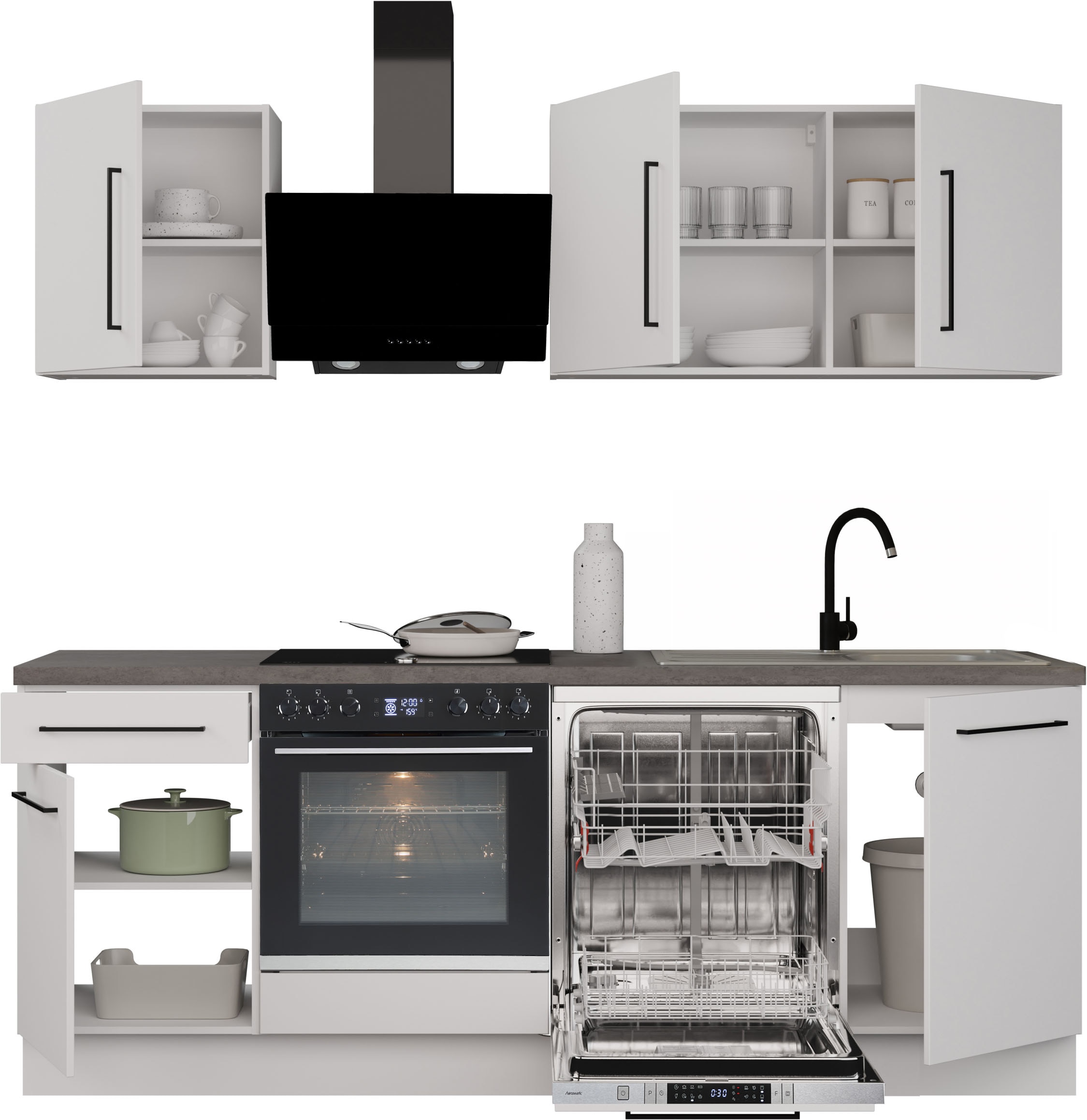 KOCHSTATION Kitchenette »KS-Nova« Largeur 220 cm, au choix avec appareils Hanseatic-E