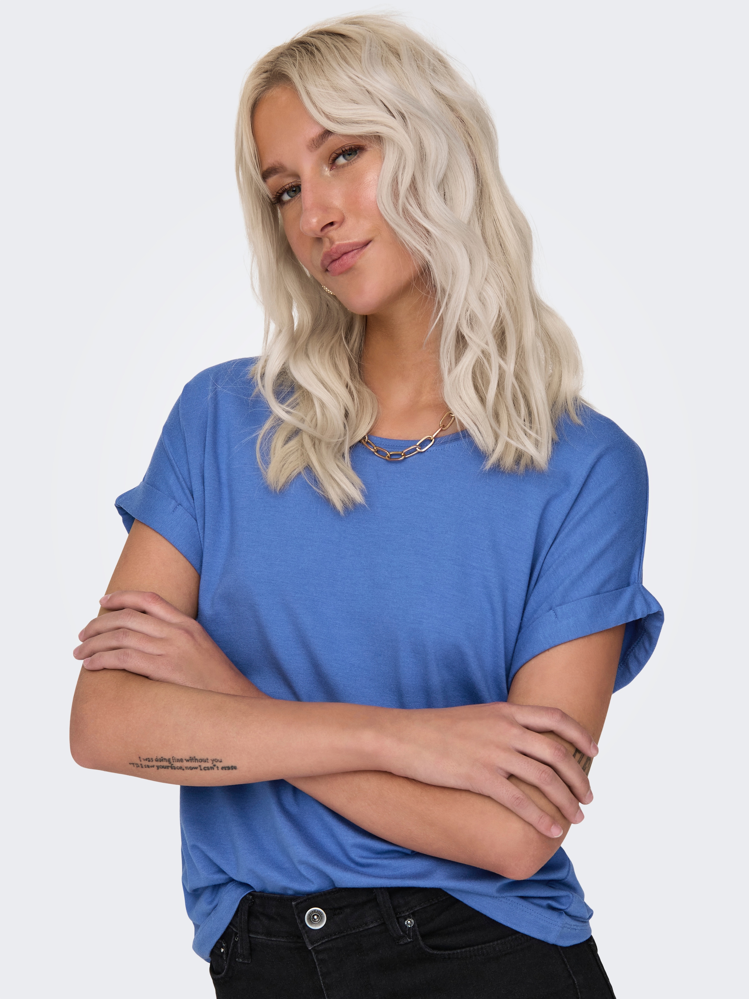ONLY T-shirt »ONLMOSTER – Kurzarmshirt mit Aufschlag und klassischem Look« mélange viscose, coupe régulière