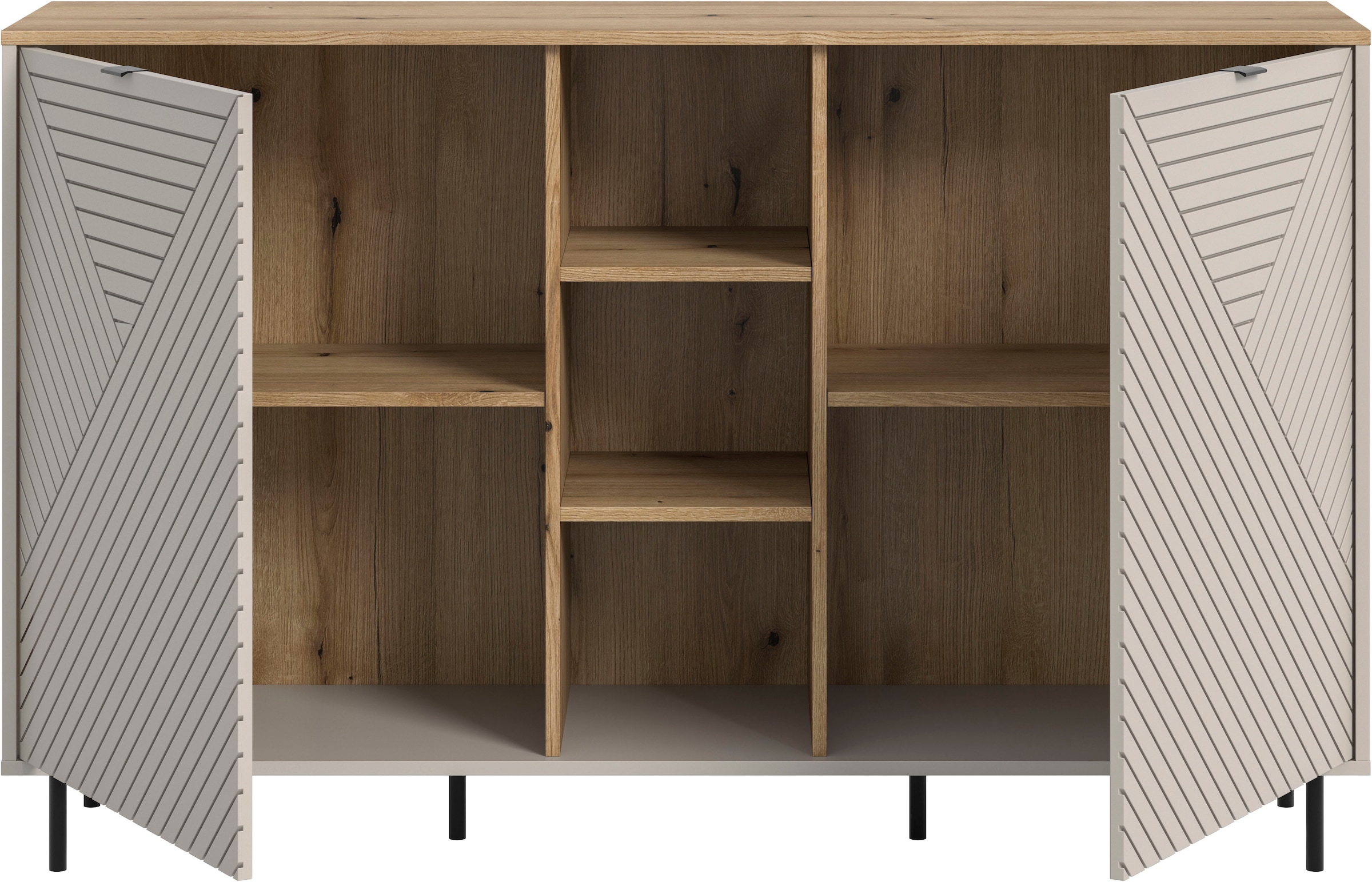 Home affaire Sideboard »RAITA, Breite 154 cm, Front mit Desgin-Fräsung, 2 Türen, viel Stauraum« moderne Farbkombi, individuell einsetzbar, Griffe & Füsse aus Metall,  Kommode, Anrichte, Schrank, Highboard, TV-Board