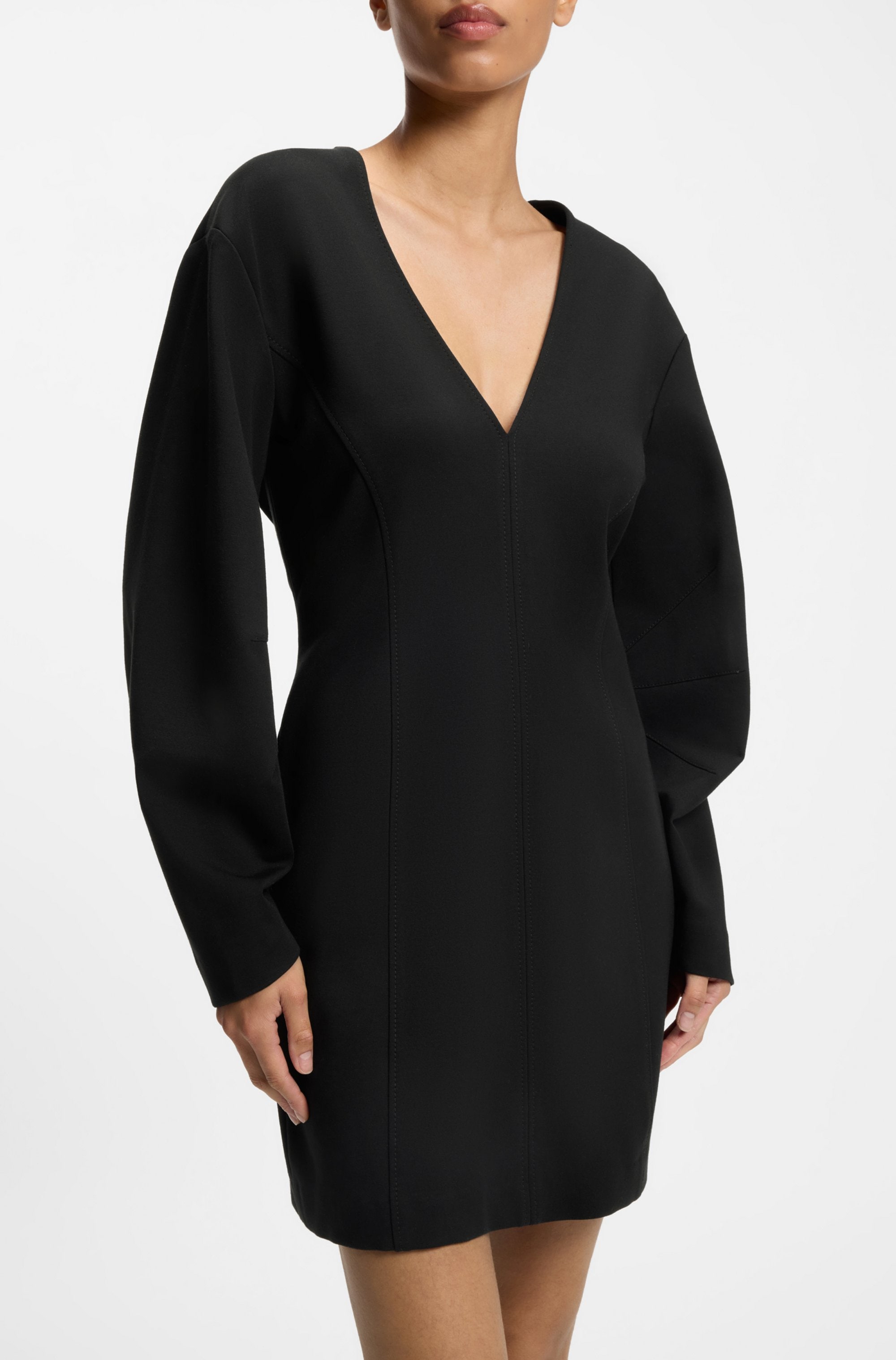 Image of BOSS ORANGE Cocktailkleid "Dalerina Premium Damenmode" aus Punto-Milano-Stoff, V-Ausschnitt