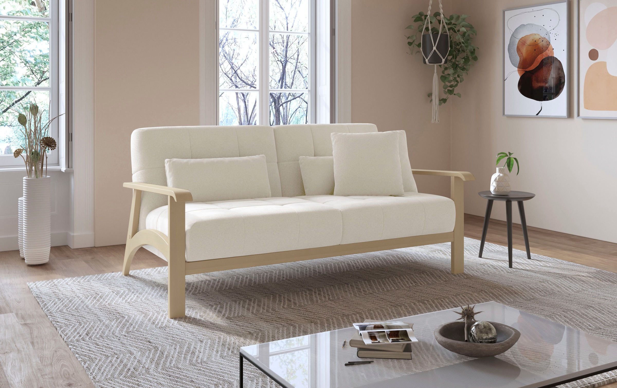 sit&more 2,5-Sitzer »Billund« Armlehnen aus Buchenholz in natur, verschiedene Bezüge und Farben