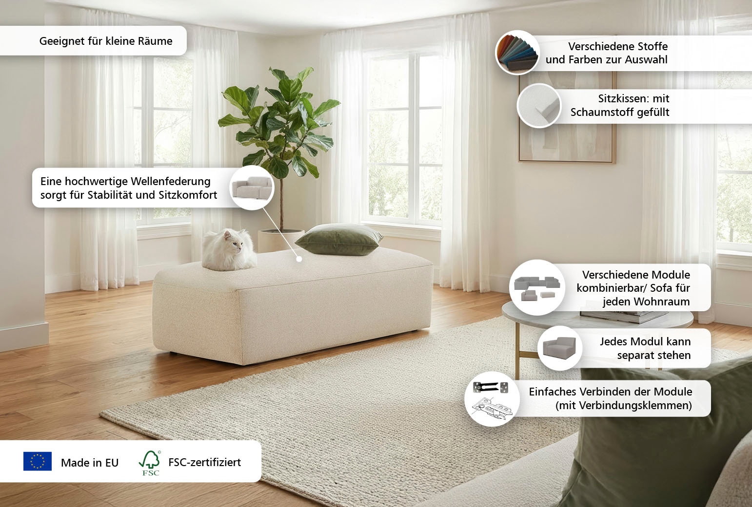 INOSIGN Tabouret rembourré »Koa« Wellenunterfederung, weicher Lounge-Sitzkomfort