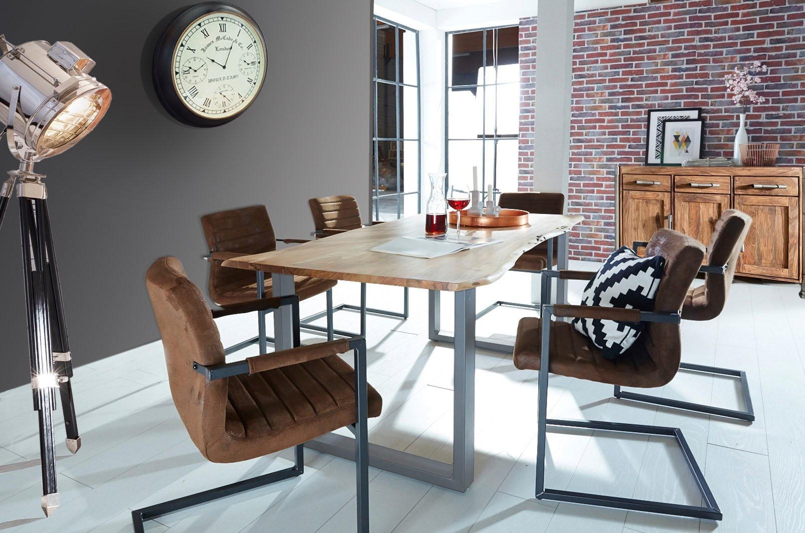 SIT Table de salle à manger »Xàtiva aus Akazienholz Massivholz mit Baumkante & Stahlgestell« Bord naturel d'arbre rencontre une structure moderne en acier en U
