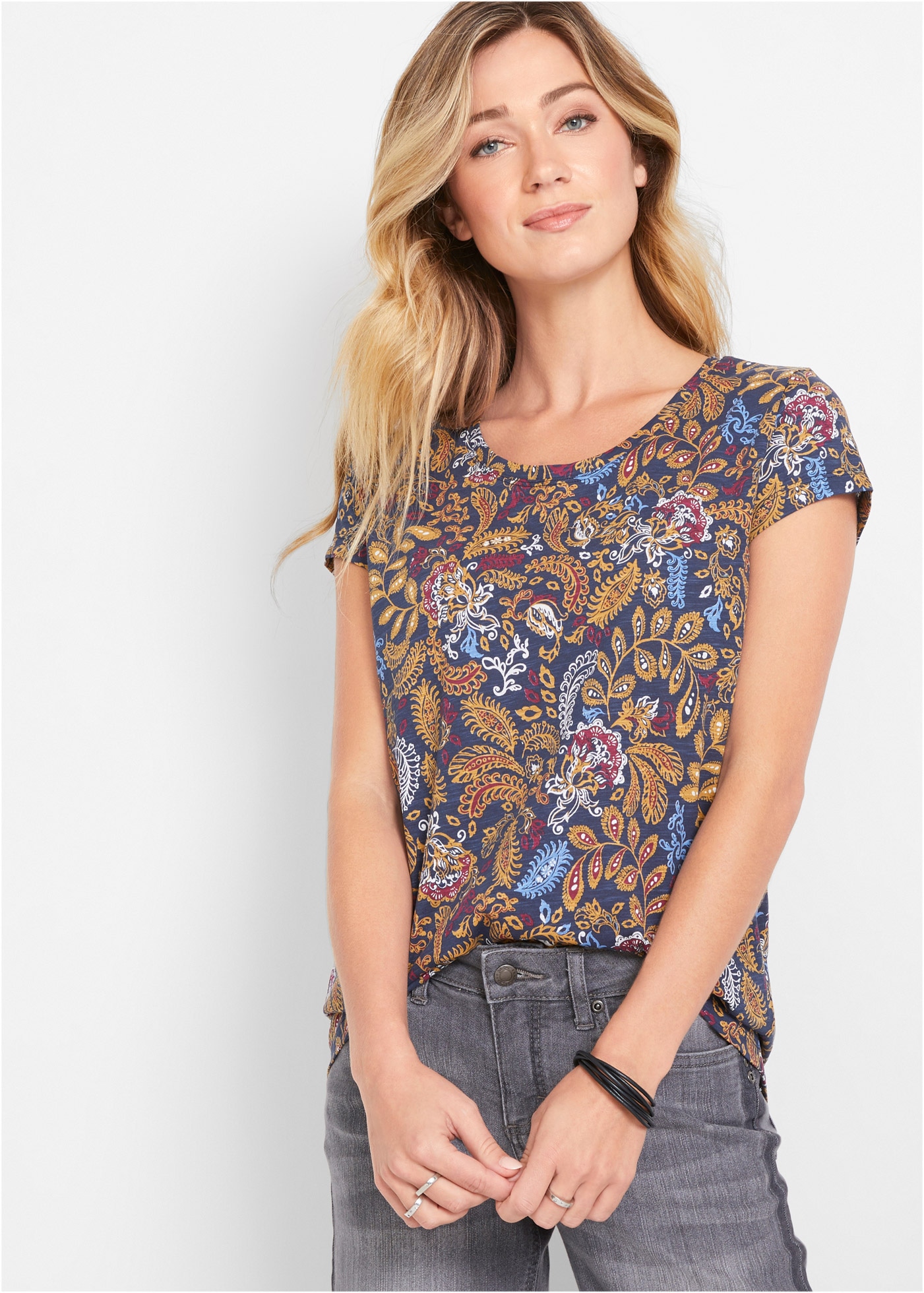 Image of bonprix T-Shirt taillierte Passform, Baumwollmischung, Paisley-Alloverdruck