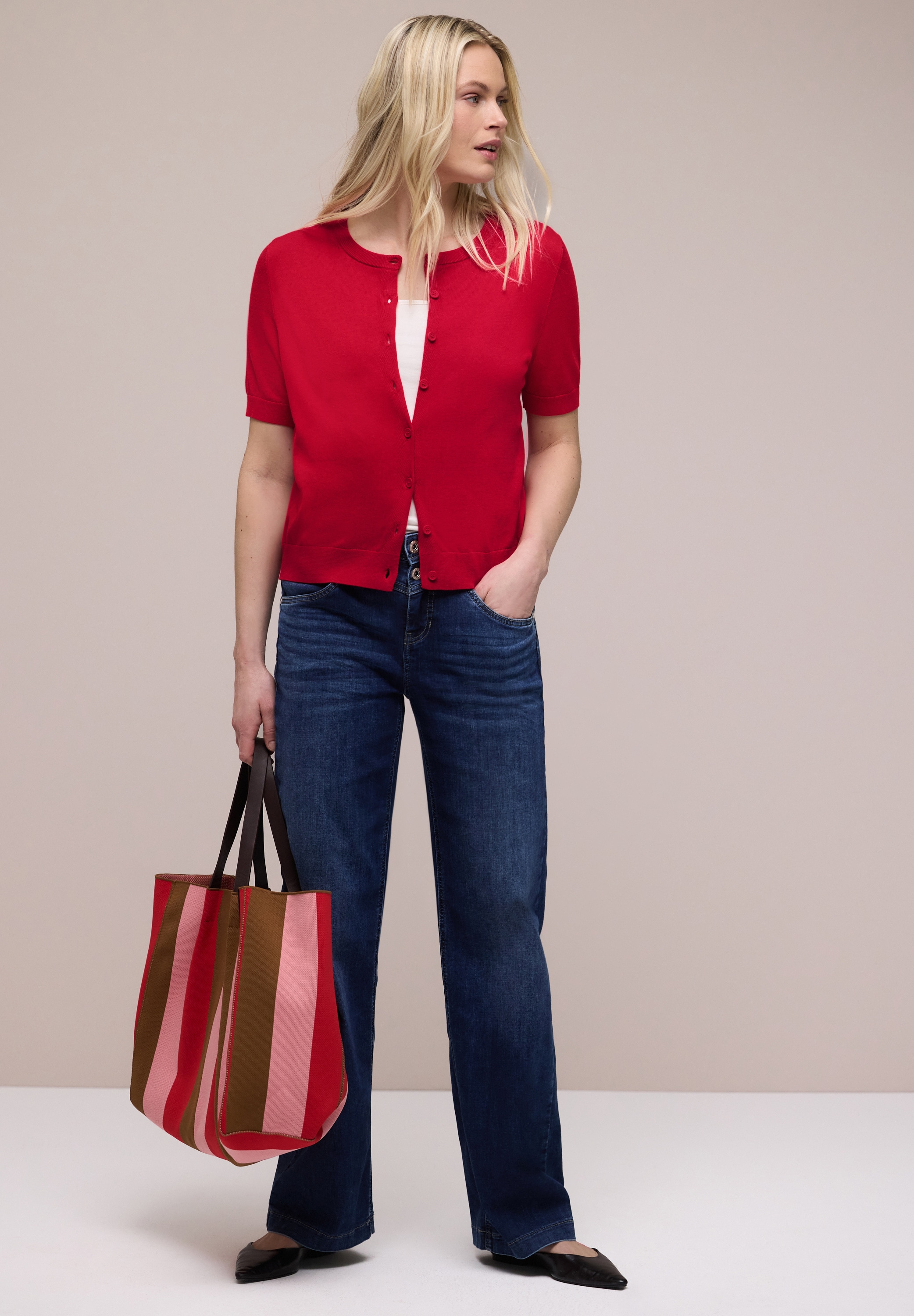 STREET ONE Cardigan Kurzarm-Cardigan mit Rundhals