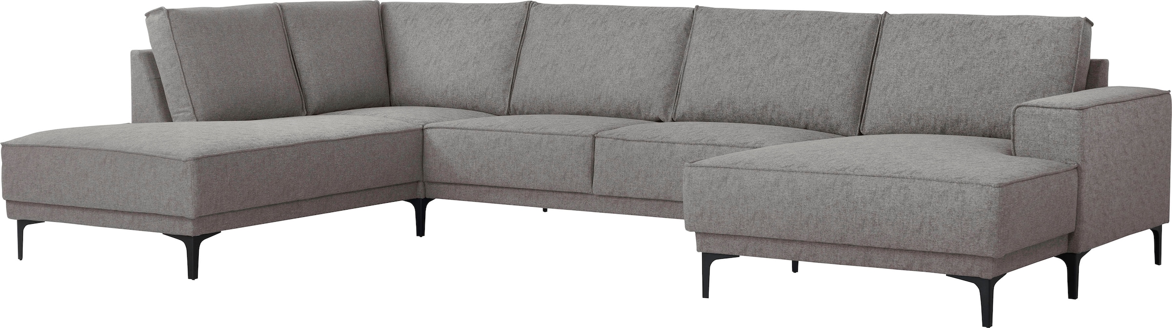 Places of Style Wohnlandschaft »XXL Sofa Oland, Struktur, Flachgewebe, Luxus-Microfaser, Boucle«, U-Form, 345 cm, Wellenunterfederung, Skandi-Design, Metallfüsse