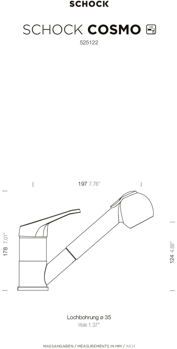 Schock Küchenarmatur »Cosmo« ausziehbarer Auslauf, Strahl-Brausefunktion