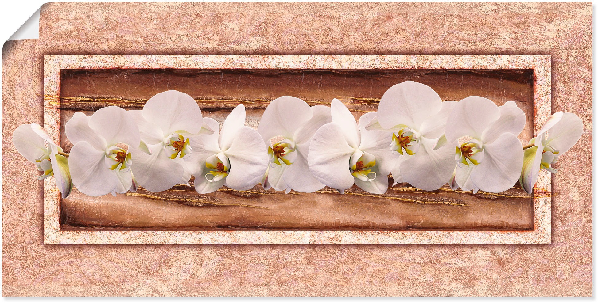 Image of Artland Wandbild »Weisse Orchideen braun gold«, Blumen, (1 St.), in vielen Grössen & Produktarten -Leinwandbild, Poster, Wandaufkleber / Wandtattoo auch für Badezimmer geeignet bei Ackermann Versand Schweiz