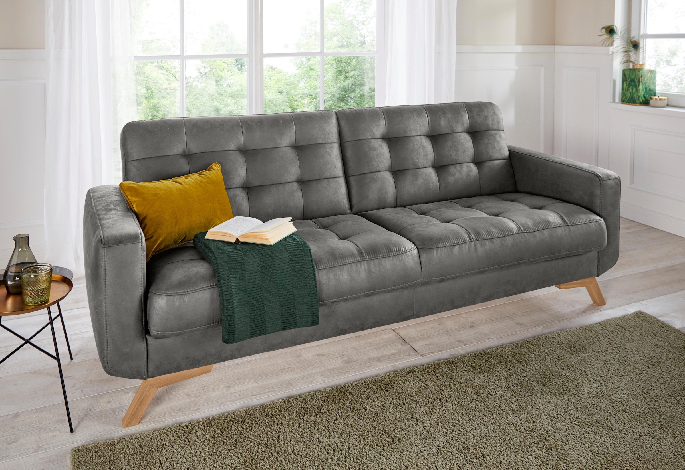Image of exxpo - sofa fashion 3-Sitzer "Fiord, aktuelles Design, tolle Detailverarbeitung im Sitz und Rücken" bequem, wahlweise Kippcouch mit Bettfunktion und Bettkasten, Holzfuss
