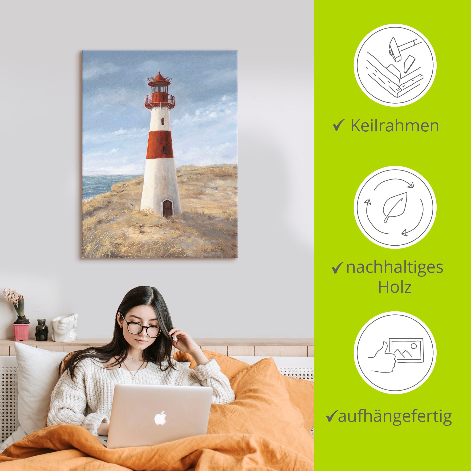 Artland Leinwandbild »Leuchtturm I« Gebäude 1 Stk. tlg. auf Holzrahmen gespannt