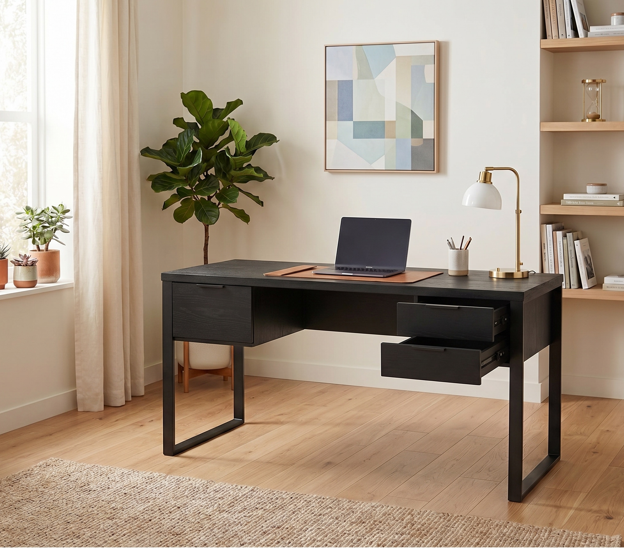 Jahnke Schreibtisch »LOOP D 150« Schreibtisch, Eiche-Optik, 3 Schubkästen, Metallrahmen, B:152,4 cm