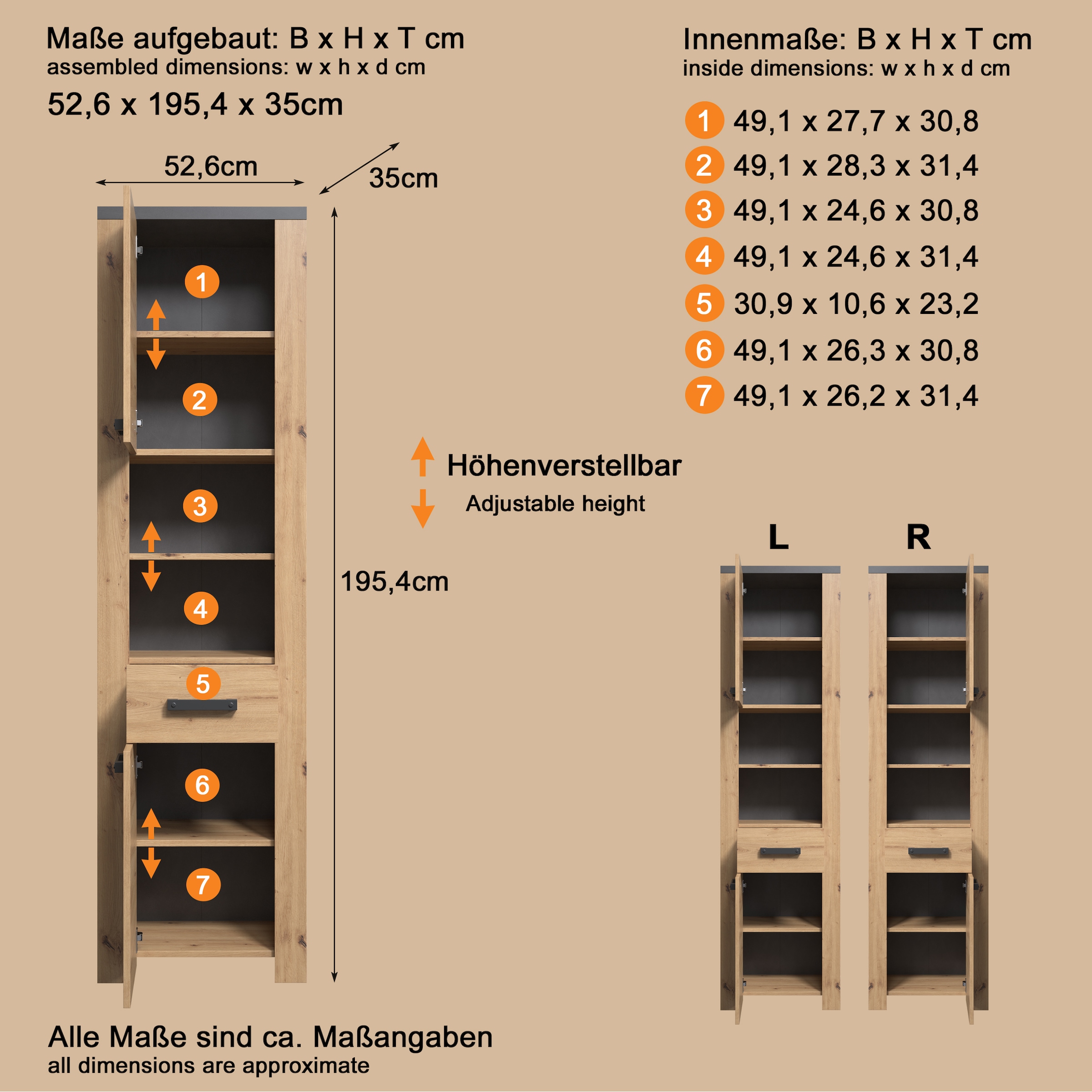 welltime Hochschrank »Ambres« 1 Stk. tlg. Hochschrank mit Soft-Close Funktion - (B/T/H) 53/35/196 cm