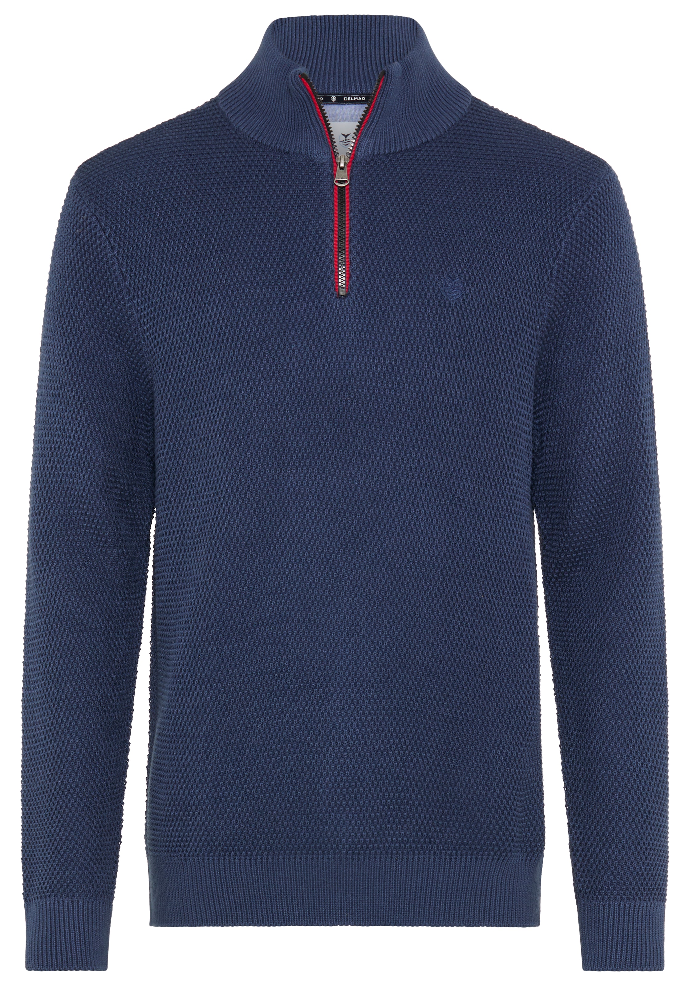 DELMAO Troyer »Neue Kollektion! Highlight Kontrast- Reissverschluss« aus Strickmaterial, Regular Fit, mit Label-Applikation