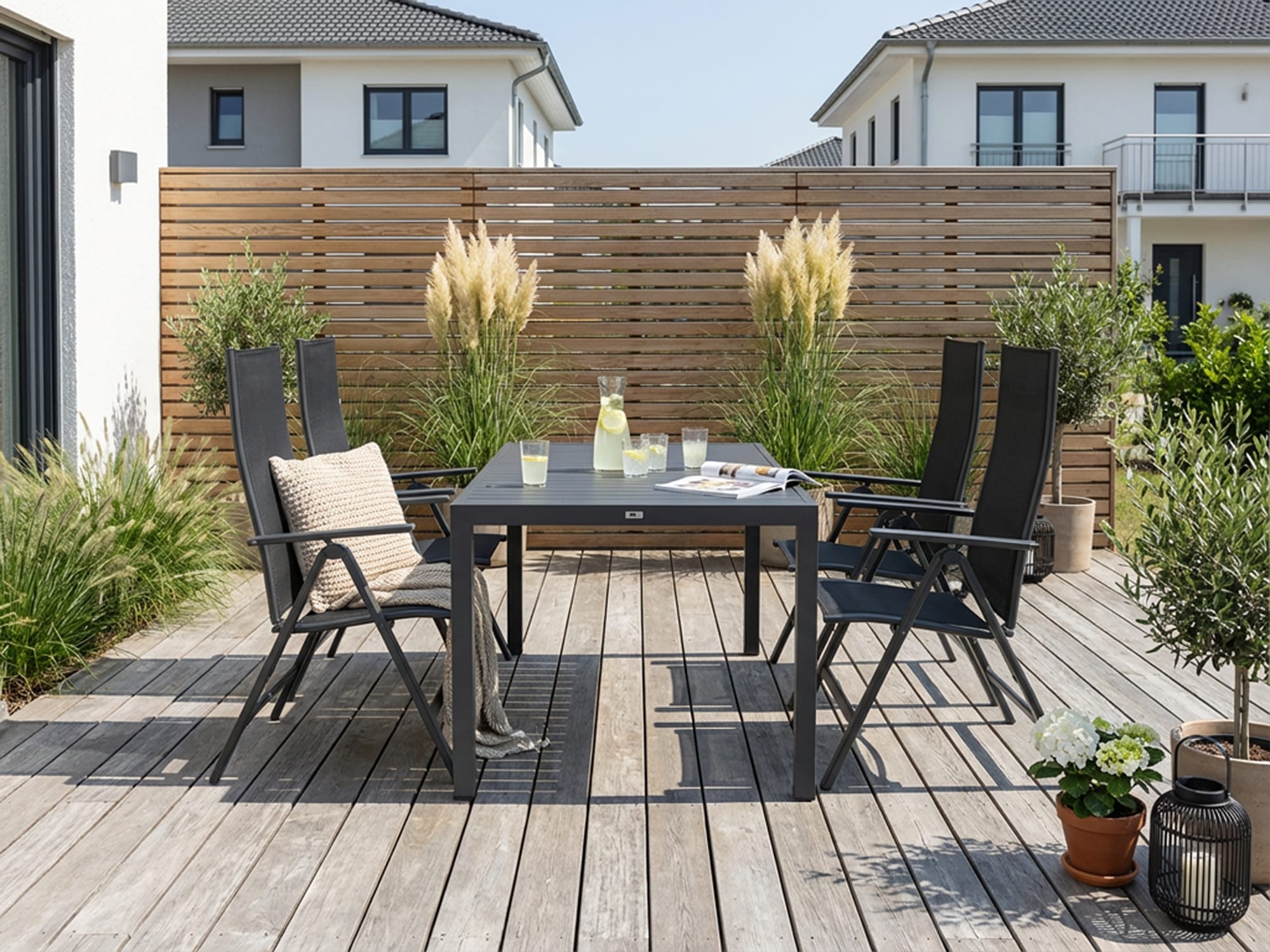 KONIFERA Salon de jardin »»Messina«« Ensemble, 4x fauteuils, table 90x160x75 cm, aluminium, tissu, 5 cuis tlg. table 90x160x75 cm, 4 chaises