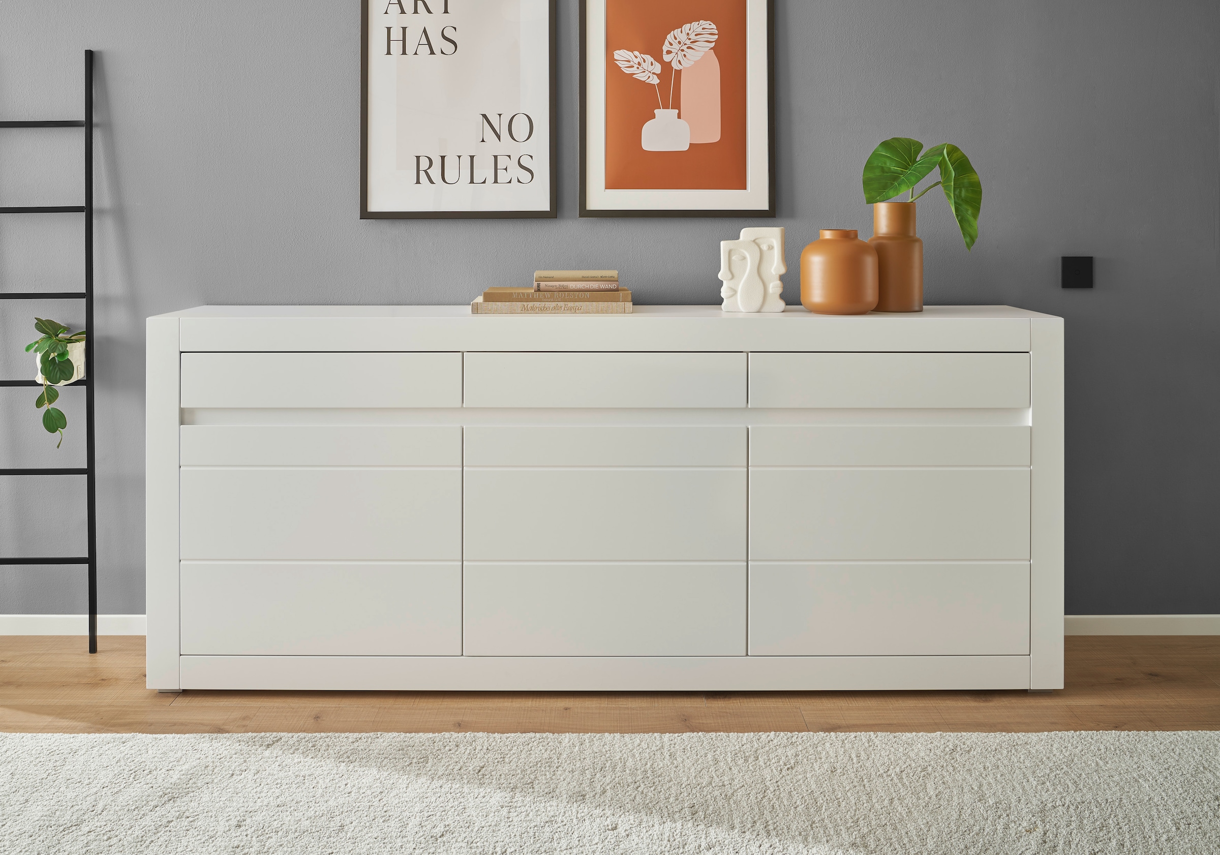 INOSIGN Sideboard »Chester, moderne Anrichte, Kommode mit Stauraum, Schrank, Weiss Matt«, (1 St.), austauschbare Blende in Griffleiste, zeitloses Design, 217 cm breit