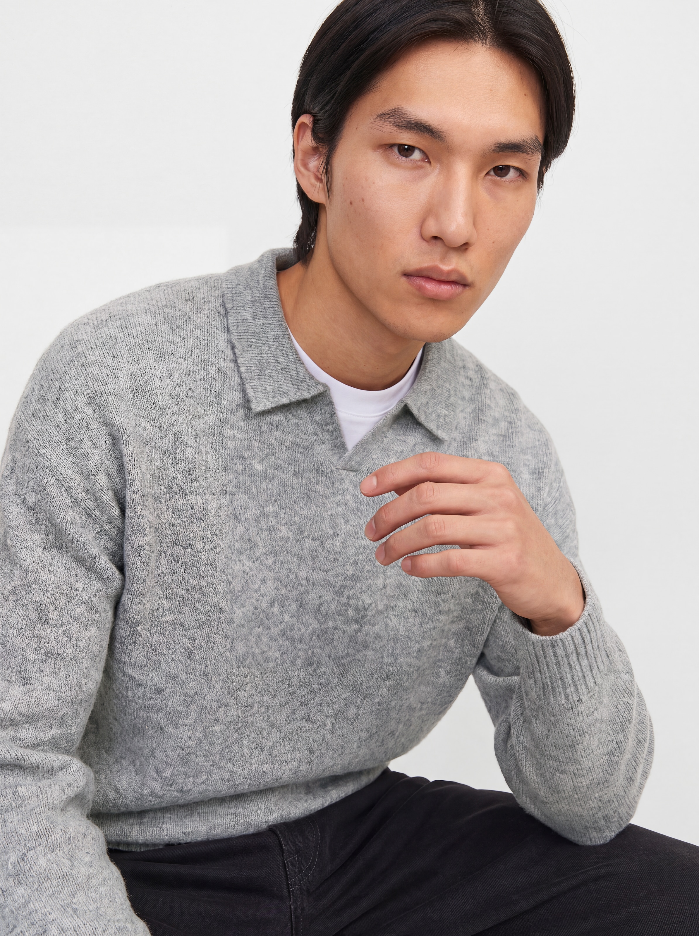 Jack & Jones Polokragenpullover »JJESOHO OLLIE KNIT SPLIT NECK SN« Materialmix, regular fit