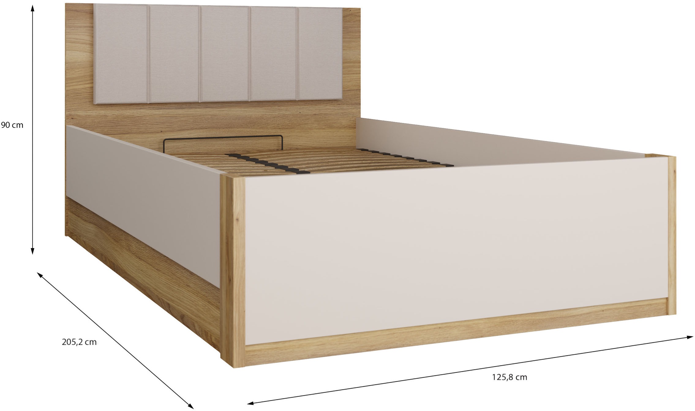 FORTE Bettgestell »Oak Squere« B/H/T :125,8/90/205,2  cm aufklappbarer Lattenrost, Stauraum