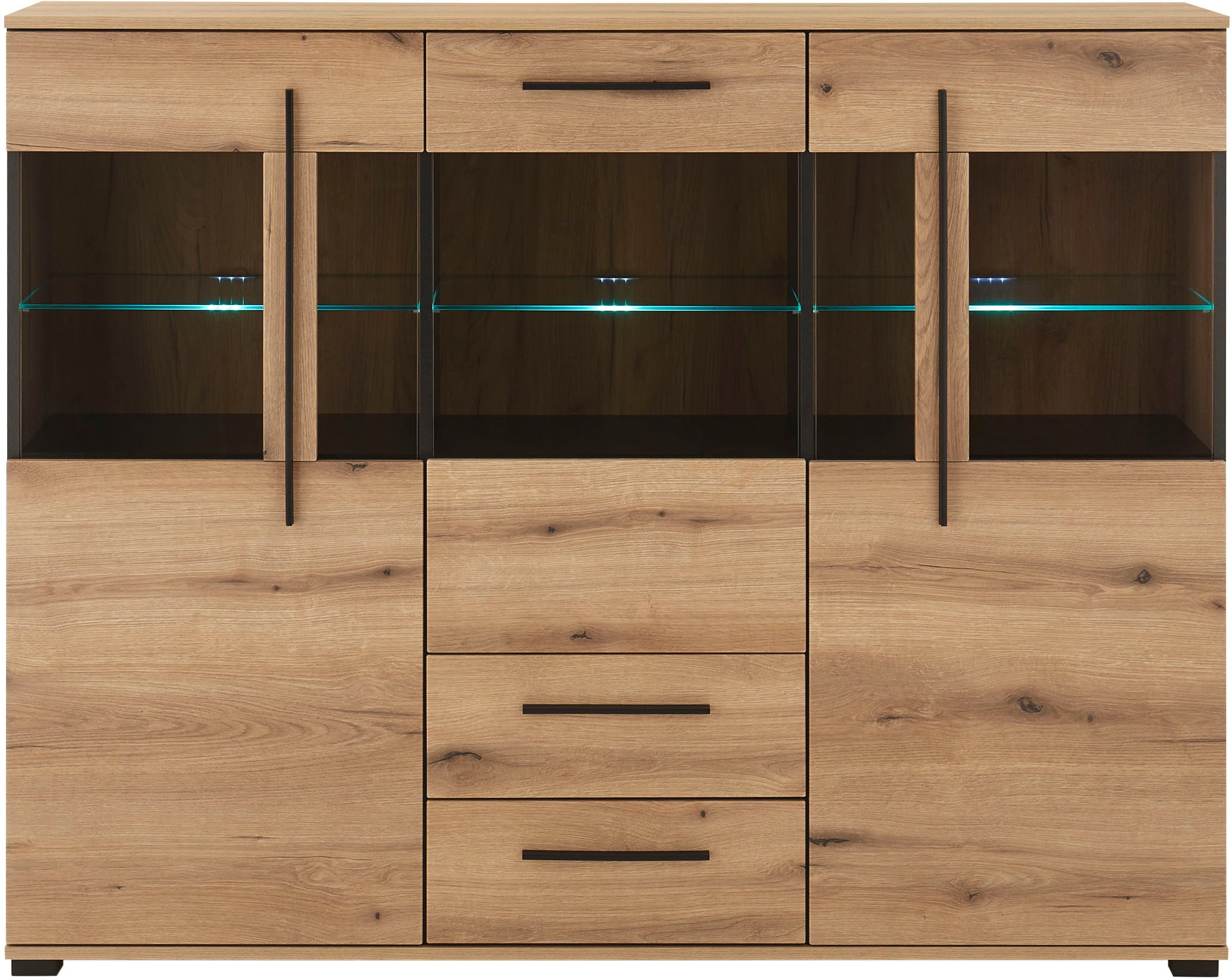 INOSIGN Highboard »Cantara, moderner Schrank, Vitrine in Eiche Dekor oder weiss«, schwarze Stangengriffe, ausreichend Stauraum, vielseitig einsetzbar