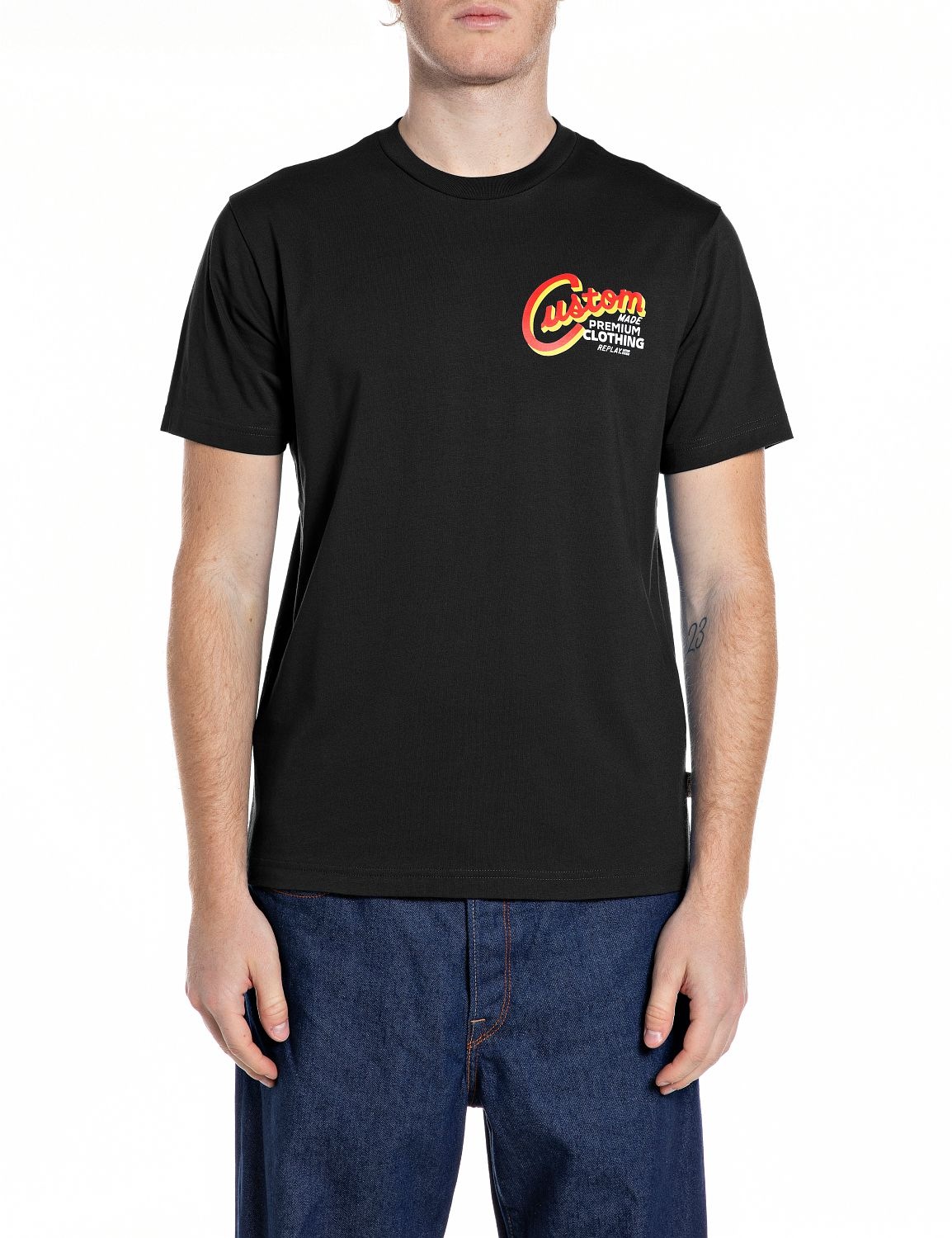 Image of Replay T-Shirt mit Frontprint auf der Brust, Rundhals