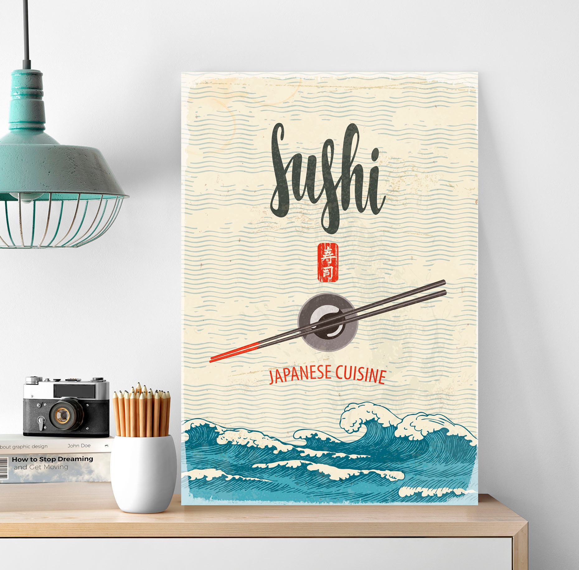 Image of queence Metallbild "Sushi" Essen Japan Meer Schriftzug 1 Stk. tlg. Stahlschilder