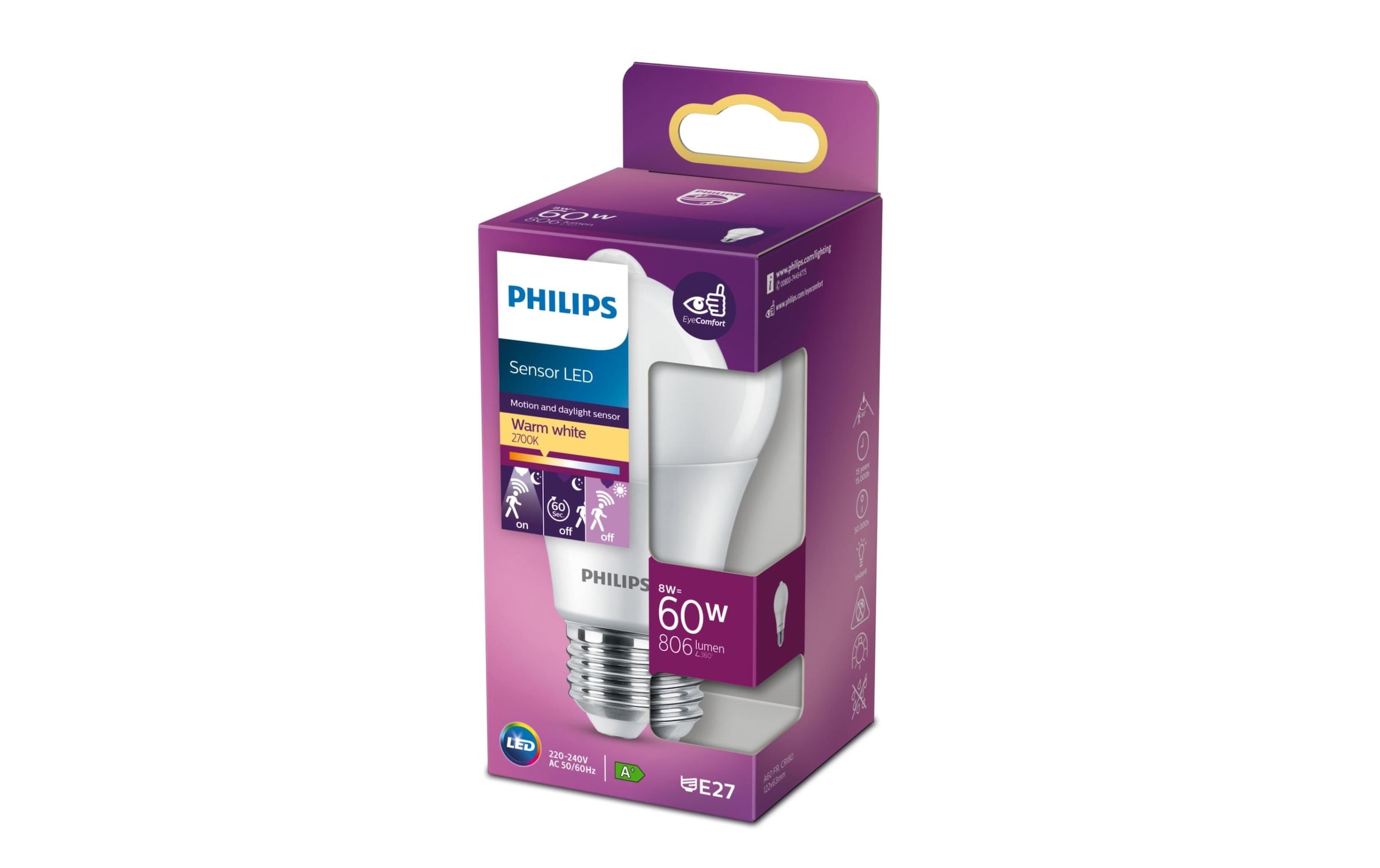 Philips LED-Leuchtmittel »9 W (60 W) E27 Warmwe«, E27, Warmweiss