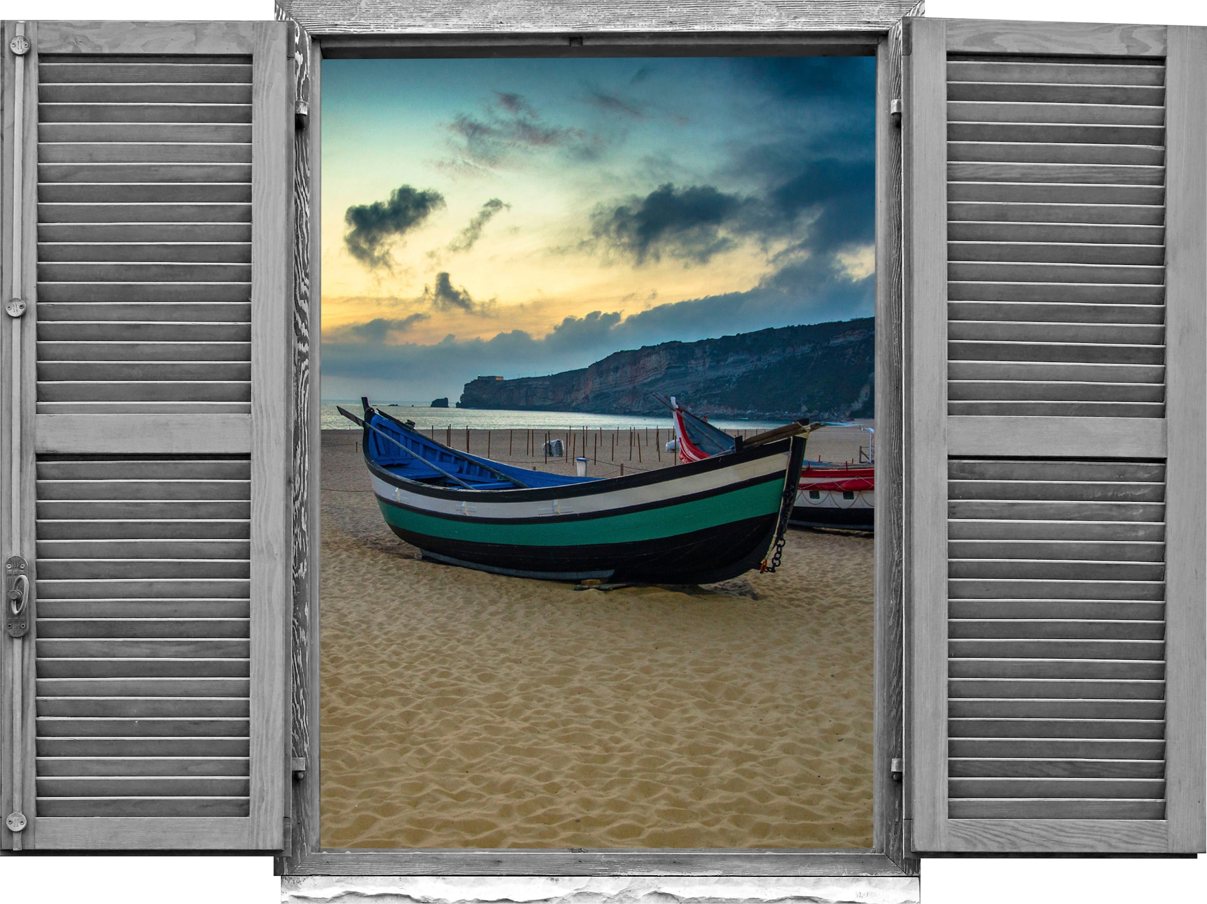 Image of queence Wandtattoo "Boote am Strand" Wandsticker, Wandbild, selbstklebend, 3D, Fenster