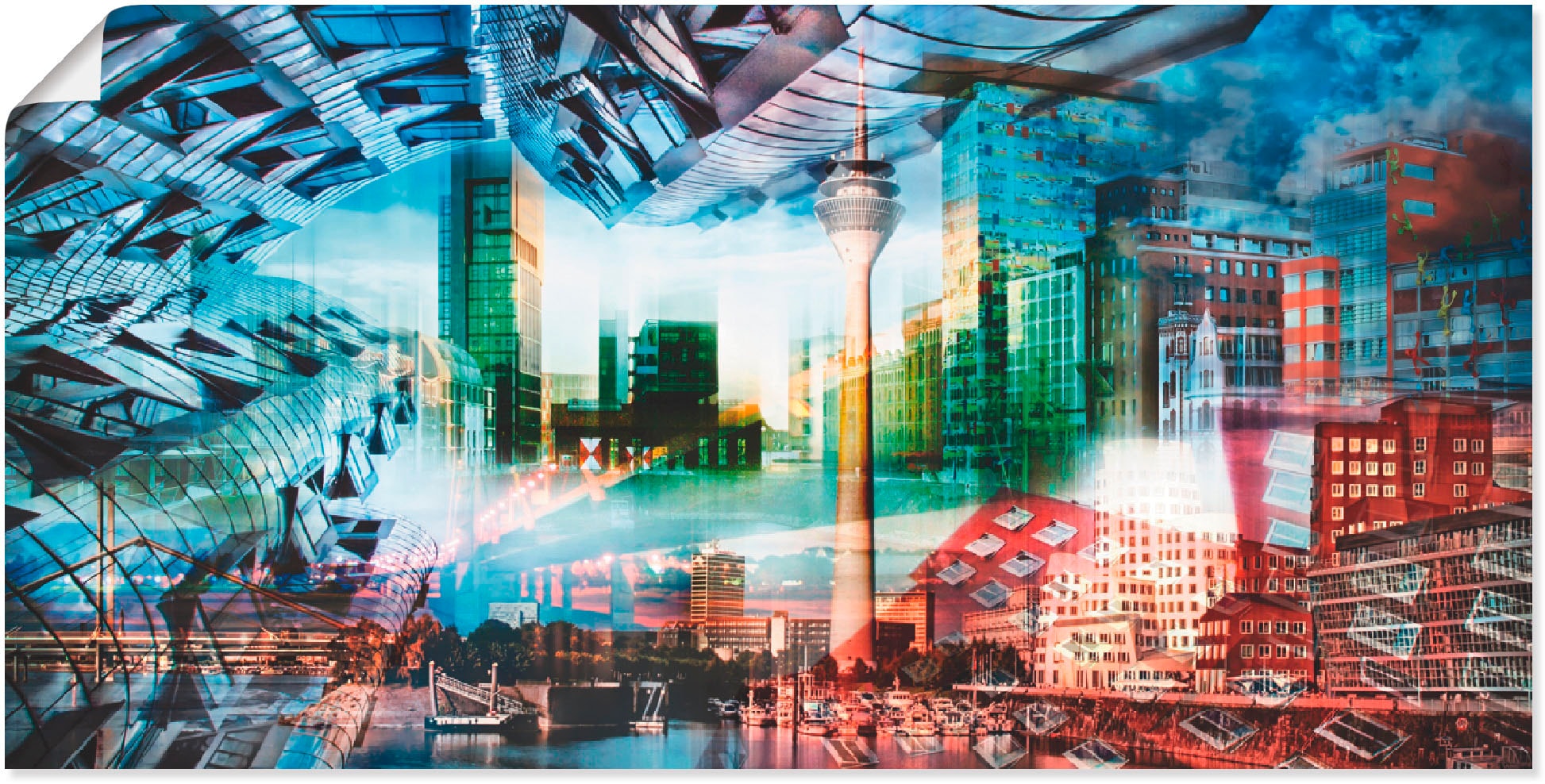 Image of Artland Poster "Düsseldorf Skyline Collage VII" Architektonische Elemente 1 Stk. tlg. ohne Rahmen