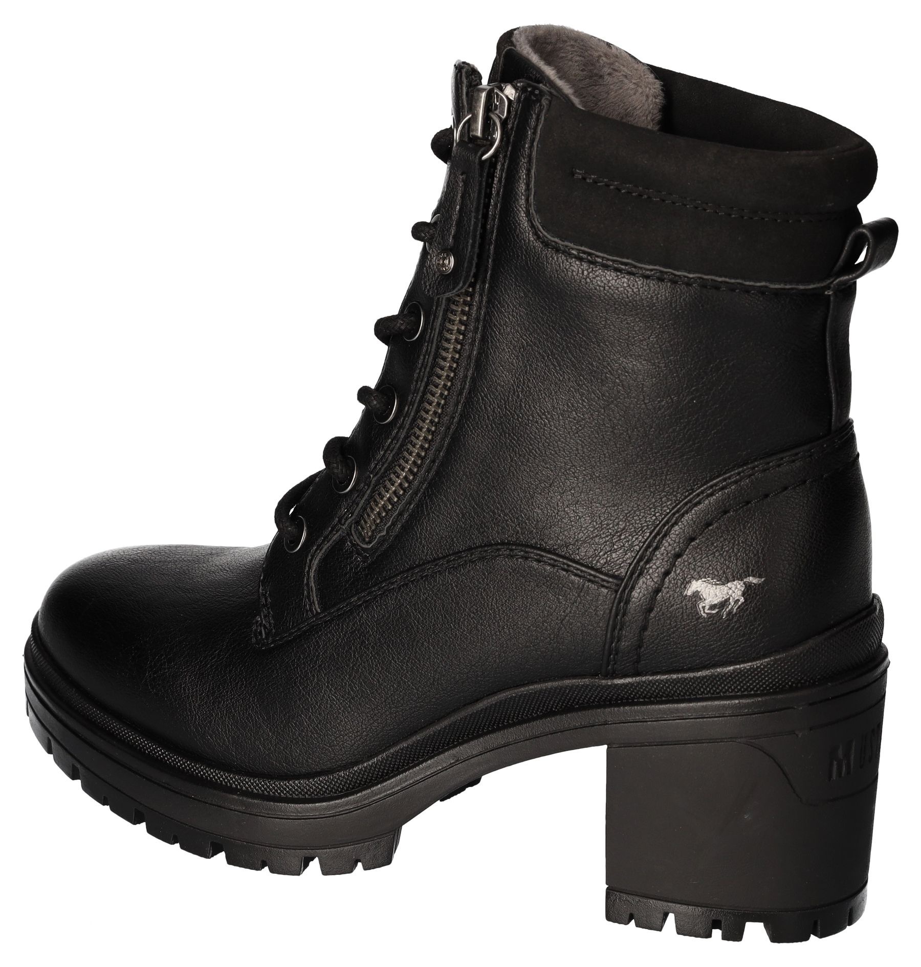 Mustang Shoes Stiefelette, Schnürboots, Blockabsatz, Trachtenstiefelette mit Reissverschluss
